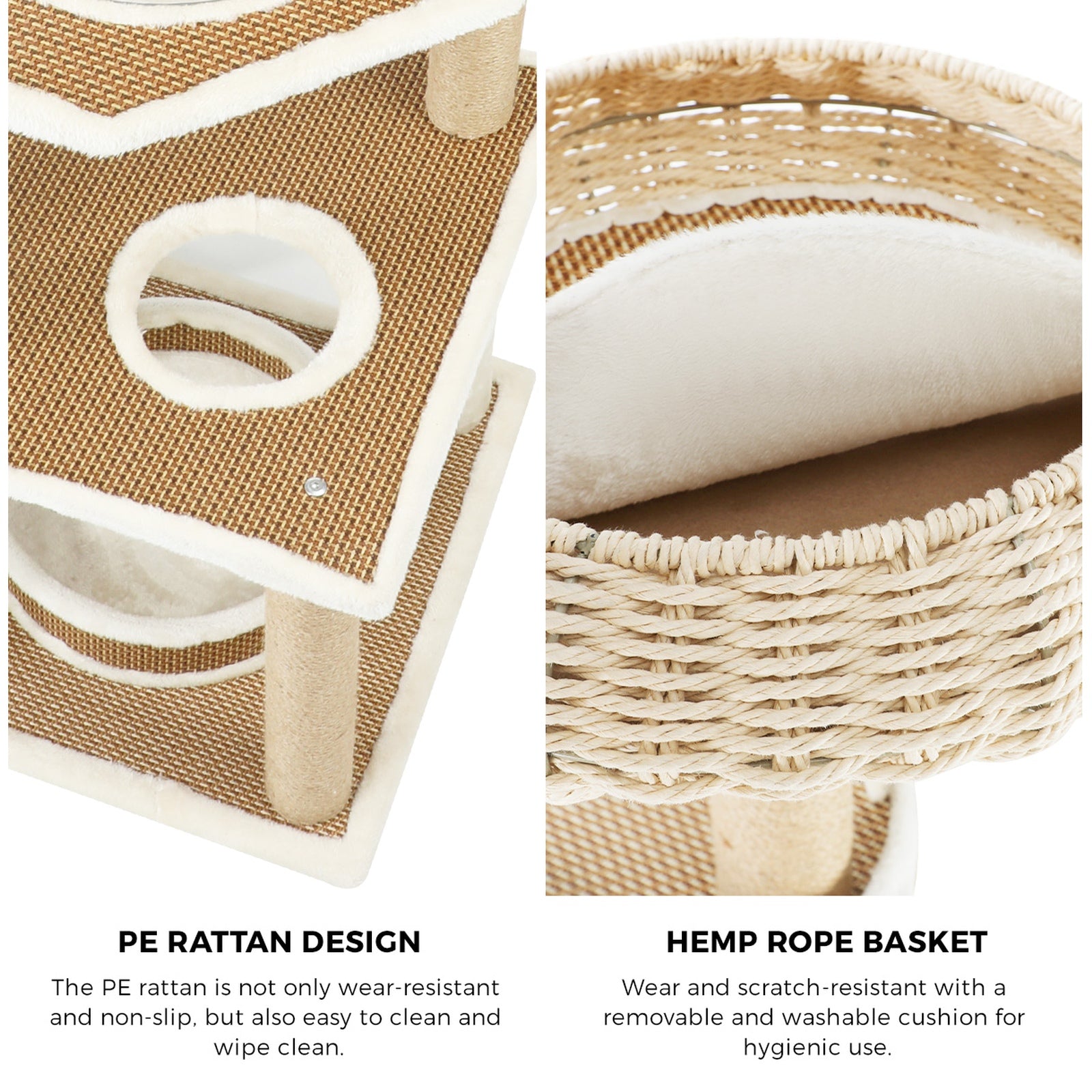 Alopet Cat Tree Tower Rattan Scratching Post Scratcher Cats Condo House 164cm - Sunyee