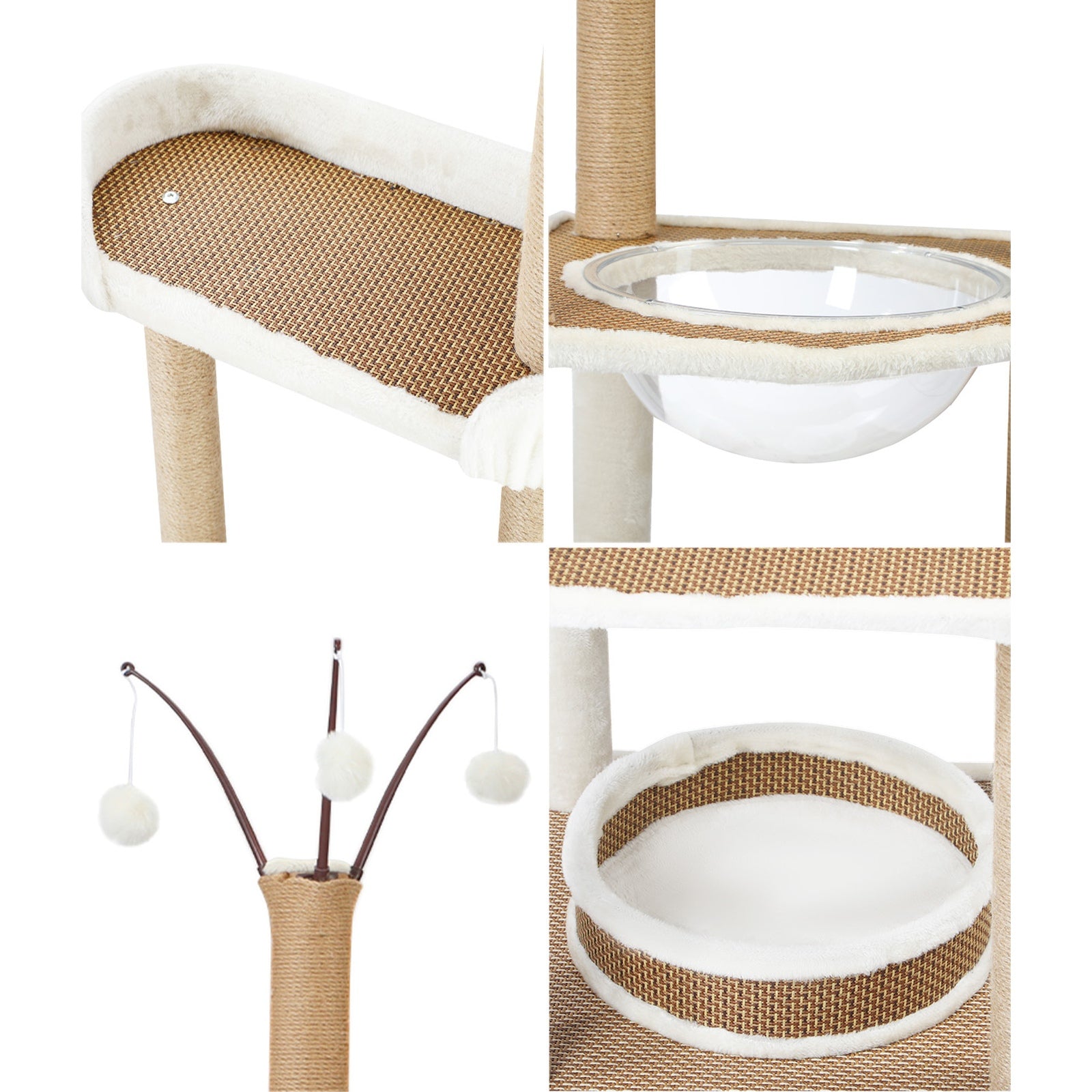 Alopet Cat Tree Tower Rattan Scratching Post Scratcher Cats Condo House 164cm - Sunyee