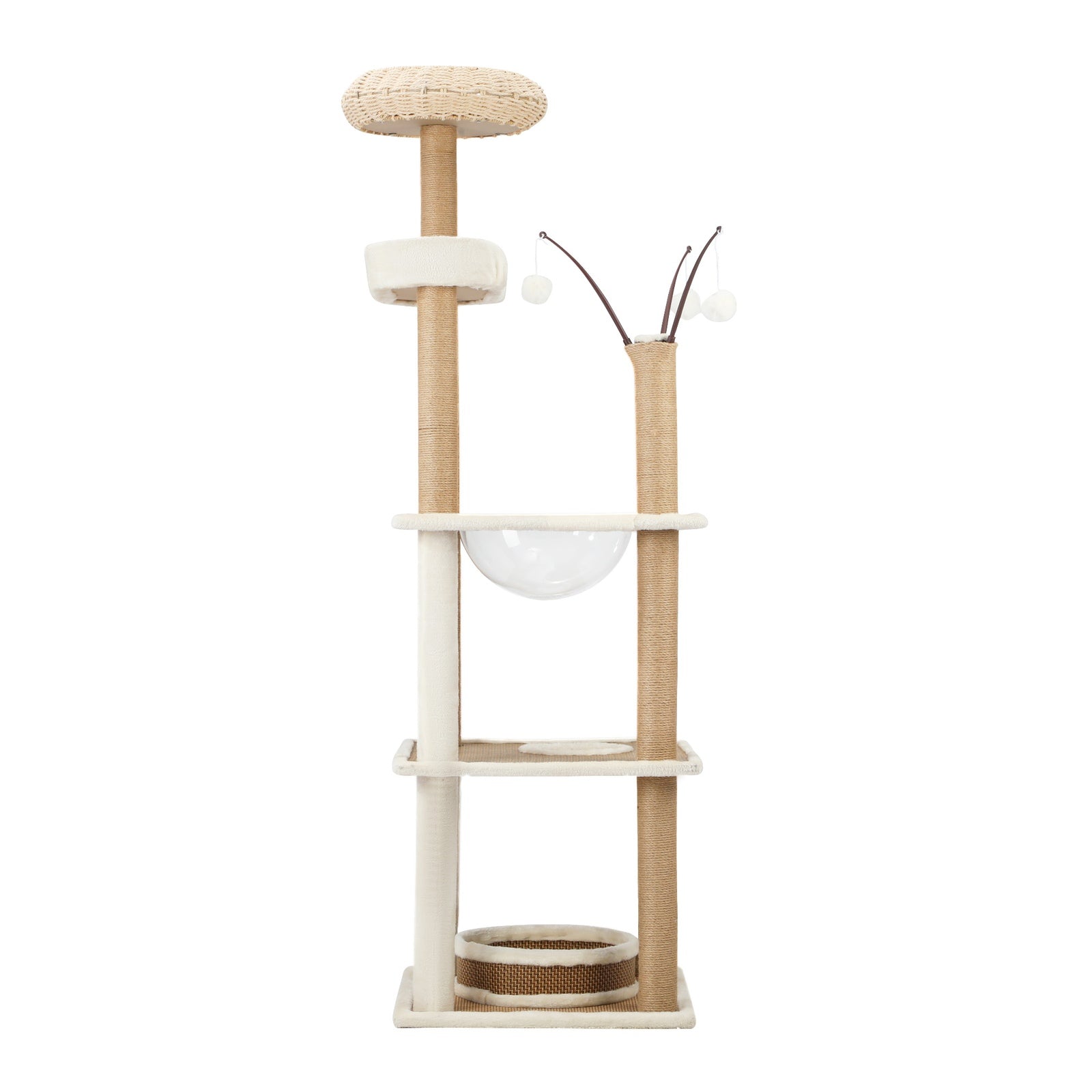 Alopet Cat Tree Tower Rattan Scratching Post Scratcher Cats Condo House 164cm - Sunyee