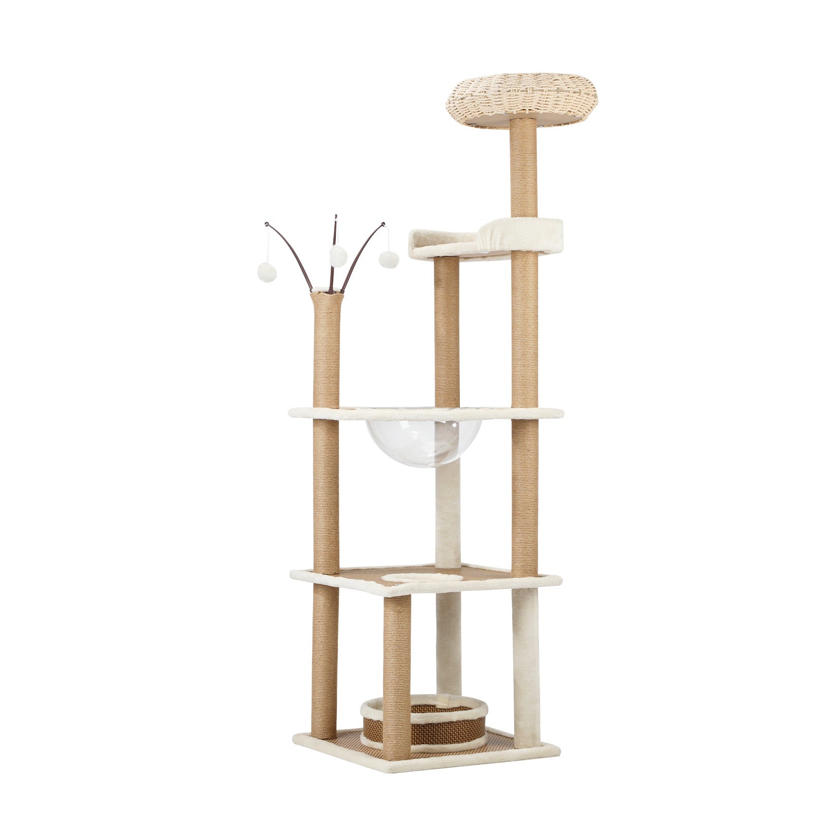 Alopet Cat Tree Tower Rattan Scratching Post Scratcher Cats Condo House 164cm - Sunyee
