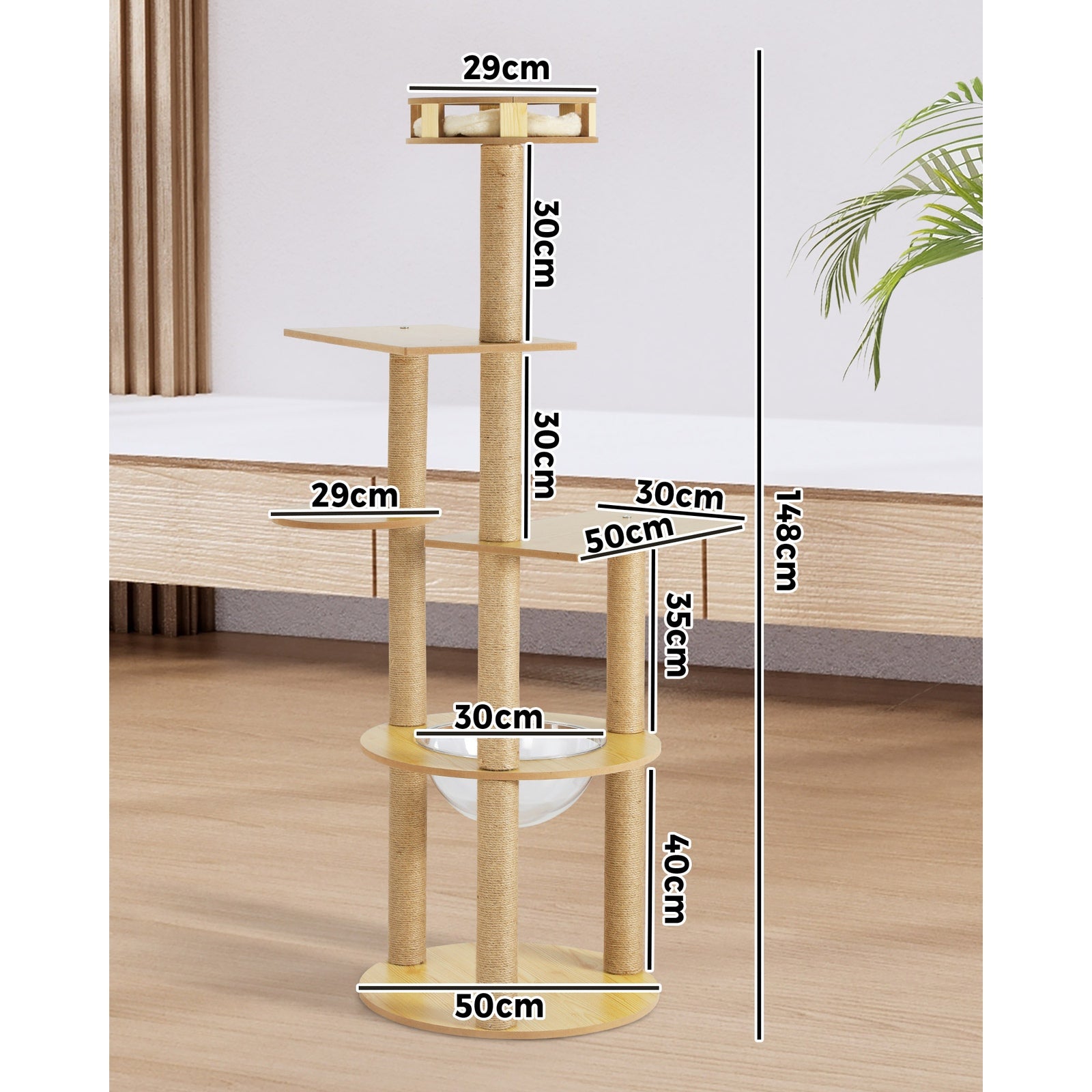 Alopet Cat Tree Scratching Post Scratcher Cats Tower Wood Condo Toys House 148cm - Sunyee