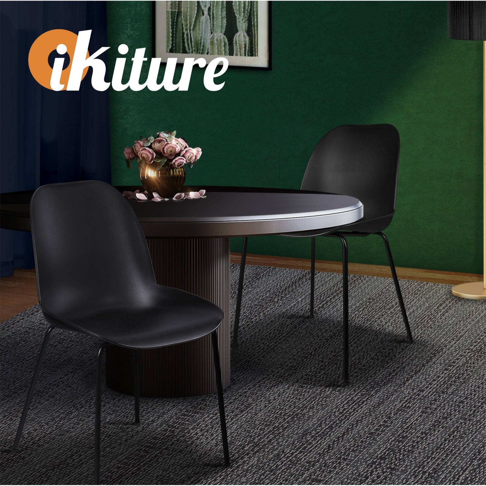 Oikiture Dining Chairs Kitchen Chair Exclusive Lounge Room Metal Plastic Blackx2