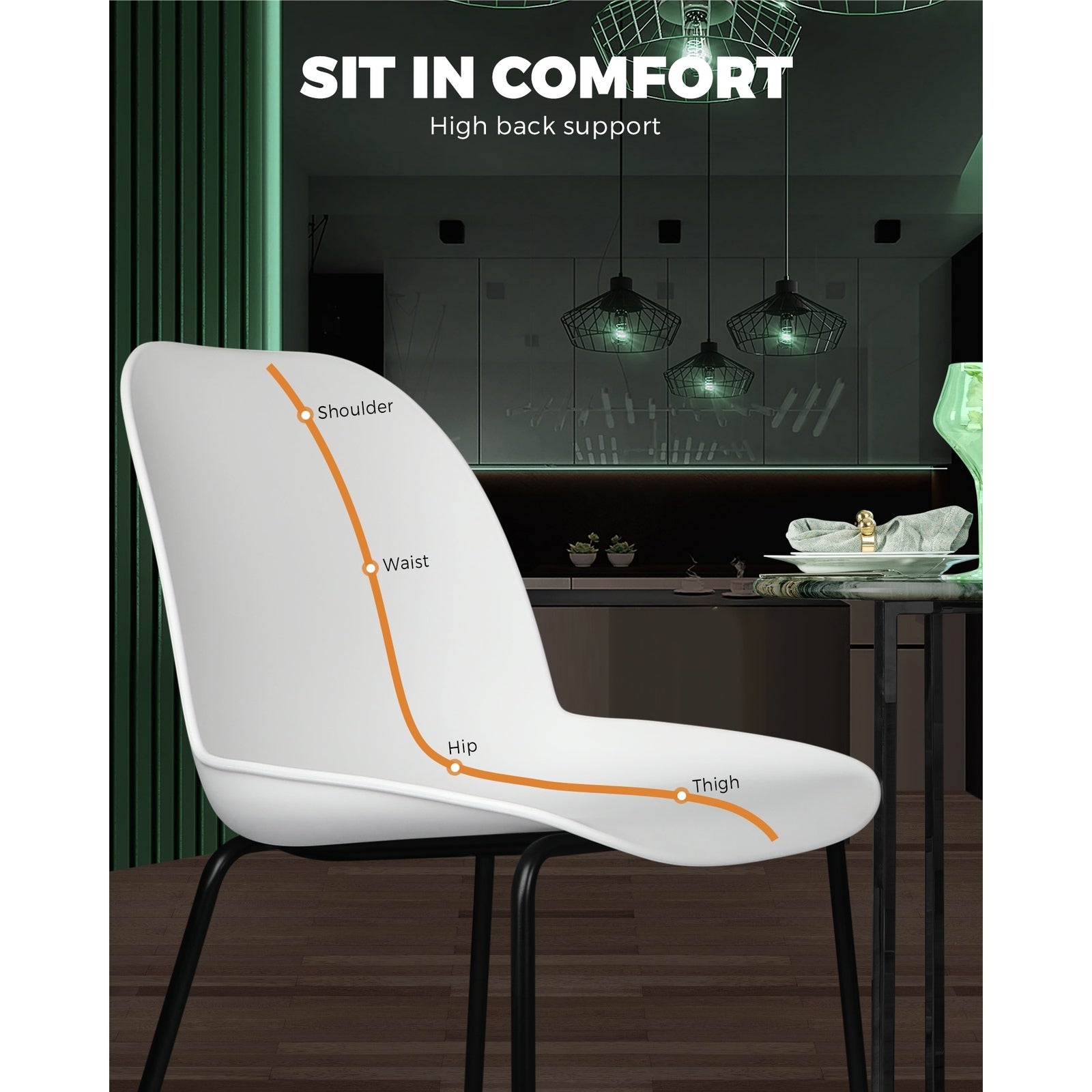 Oikiture Dining Chairs Kitchen Chair Exclusive Lounge Room Metal Plastic Whitex2