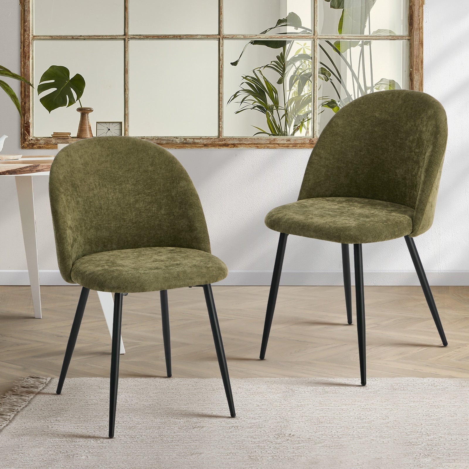 Oikiture 2x Dining Chairs Accent Chair Armchair Kitchen Upholstered Linen Green - Sunyee