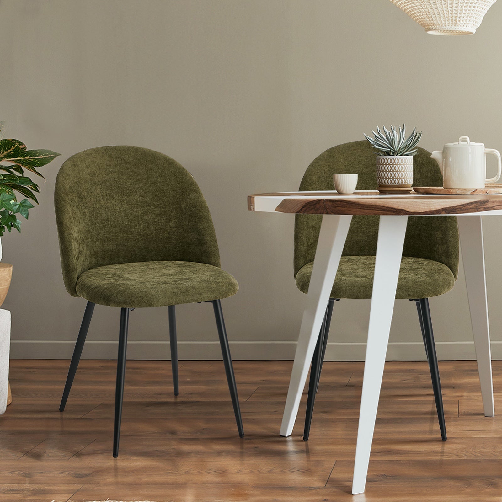 Oikiture 2x Dining Chairs Accent Chair Armchair Kitchen Upholstered Linen Green - Sunyee