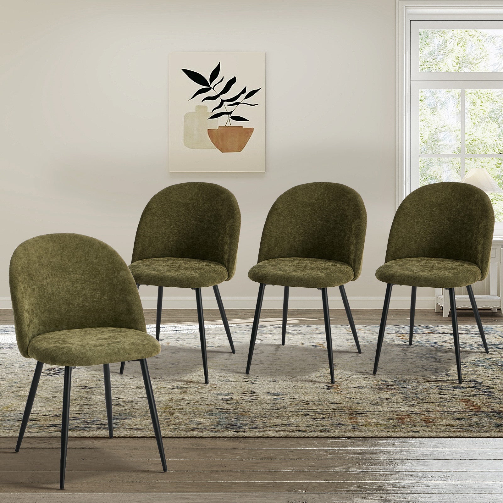 Oikiture 4x Dining Chairs Accent Chair Armchair Kitchen Upholstered Linen Green - Sunyee