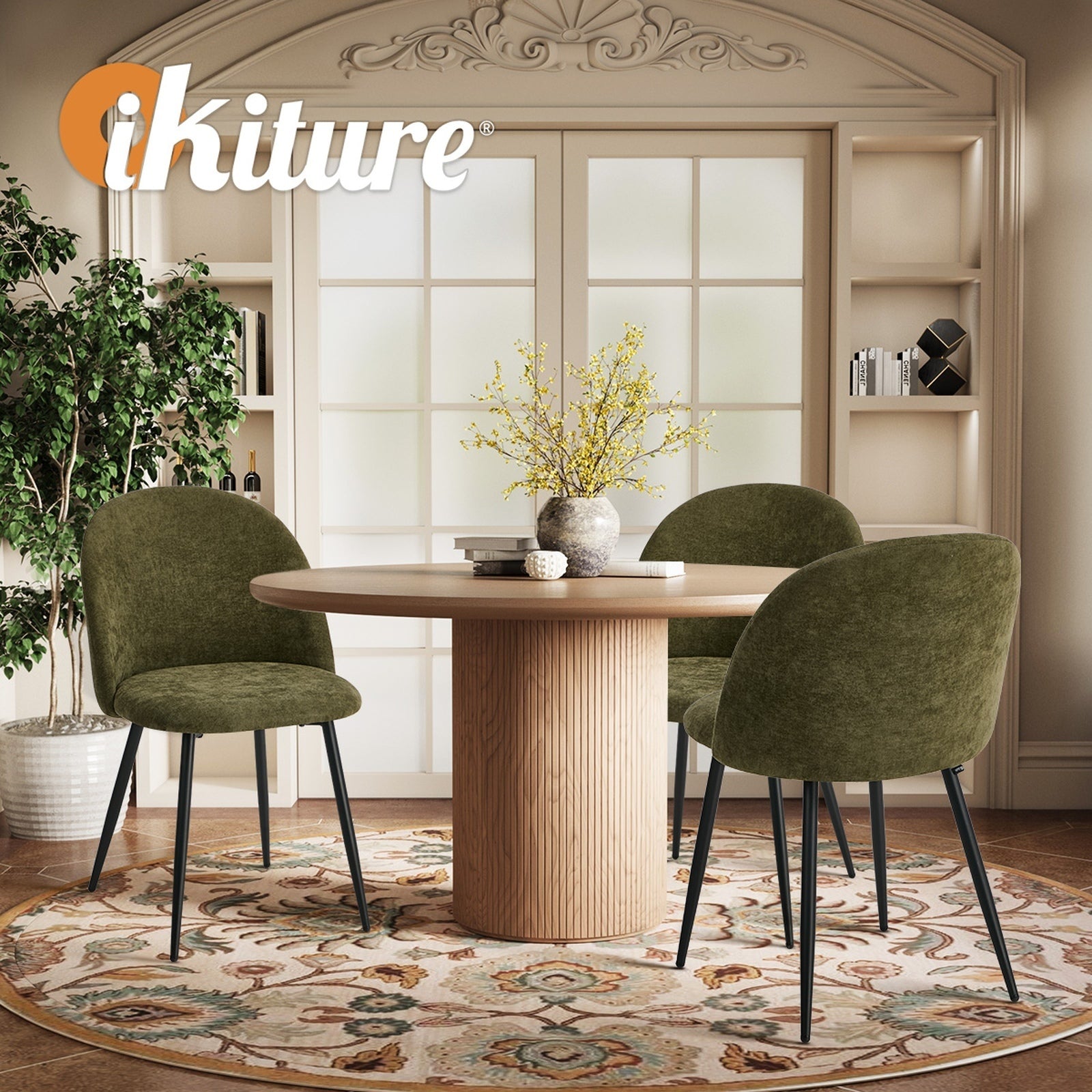 Oikiture 4x Dining Chairs Accent Chair Armchair Kitchen Upholstered Linen Green - Sunyee