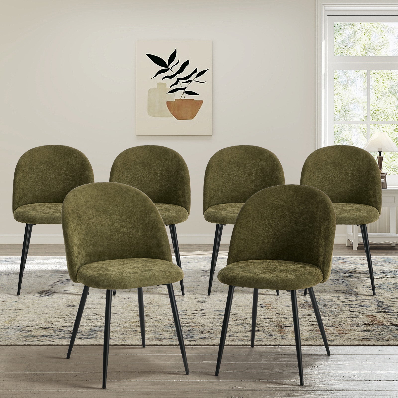 Oikiture 6x Dining Chairs Accent Chair Armchair Kitchen Upholstered Linen Green - Sunyee