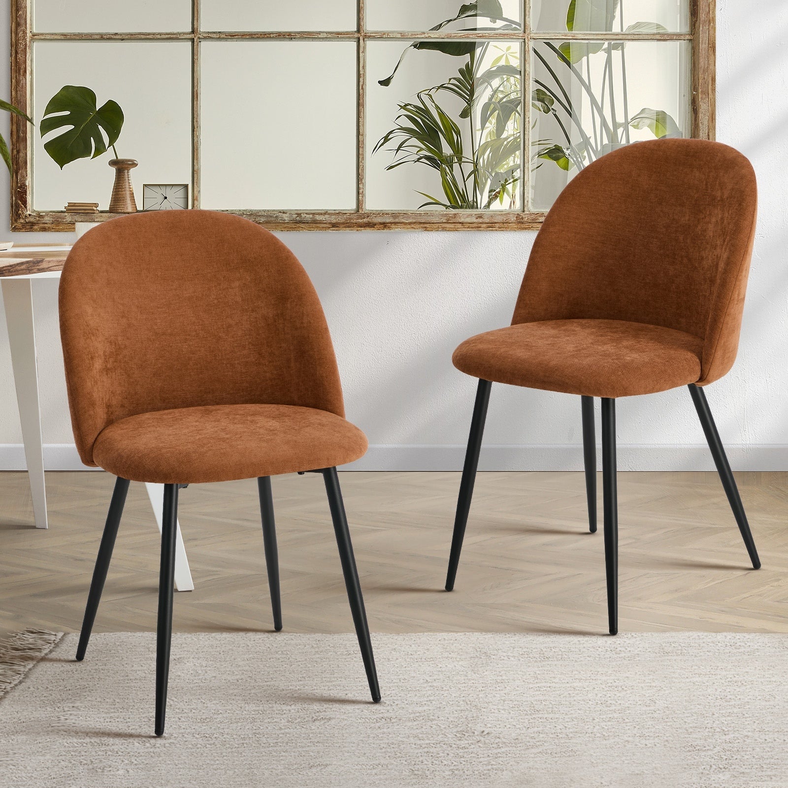 Oikiture 2x Dining Chairs Accent Chair Armchair Kitchen Upholstered Linen Orange - Sunyee