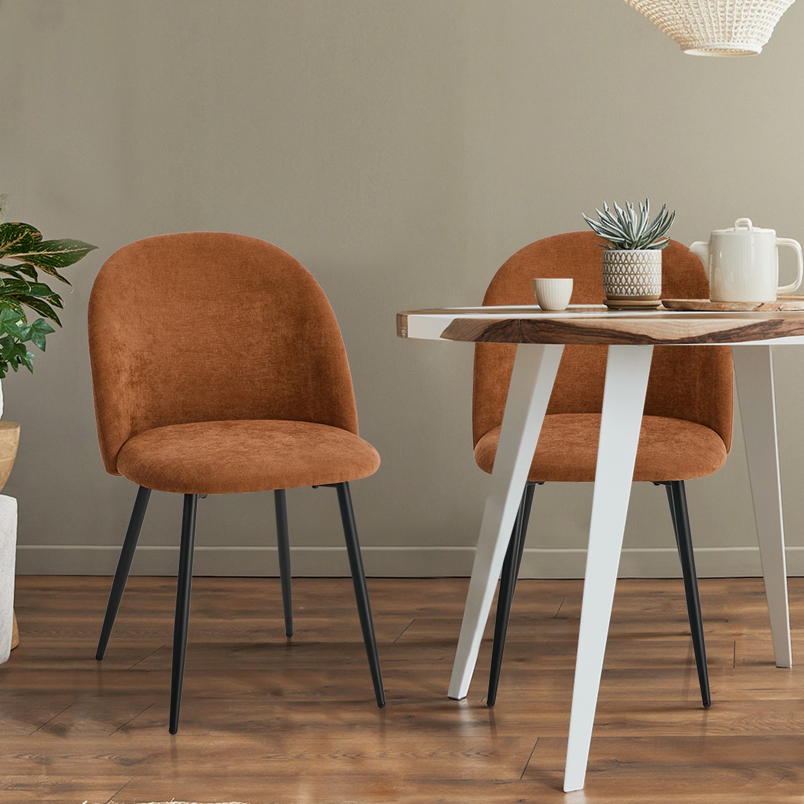 Oikiture 2x Dining Chairs Accent Chair Armchair Kitchen Upholstered Linen Orange - Sunyee