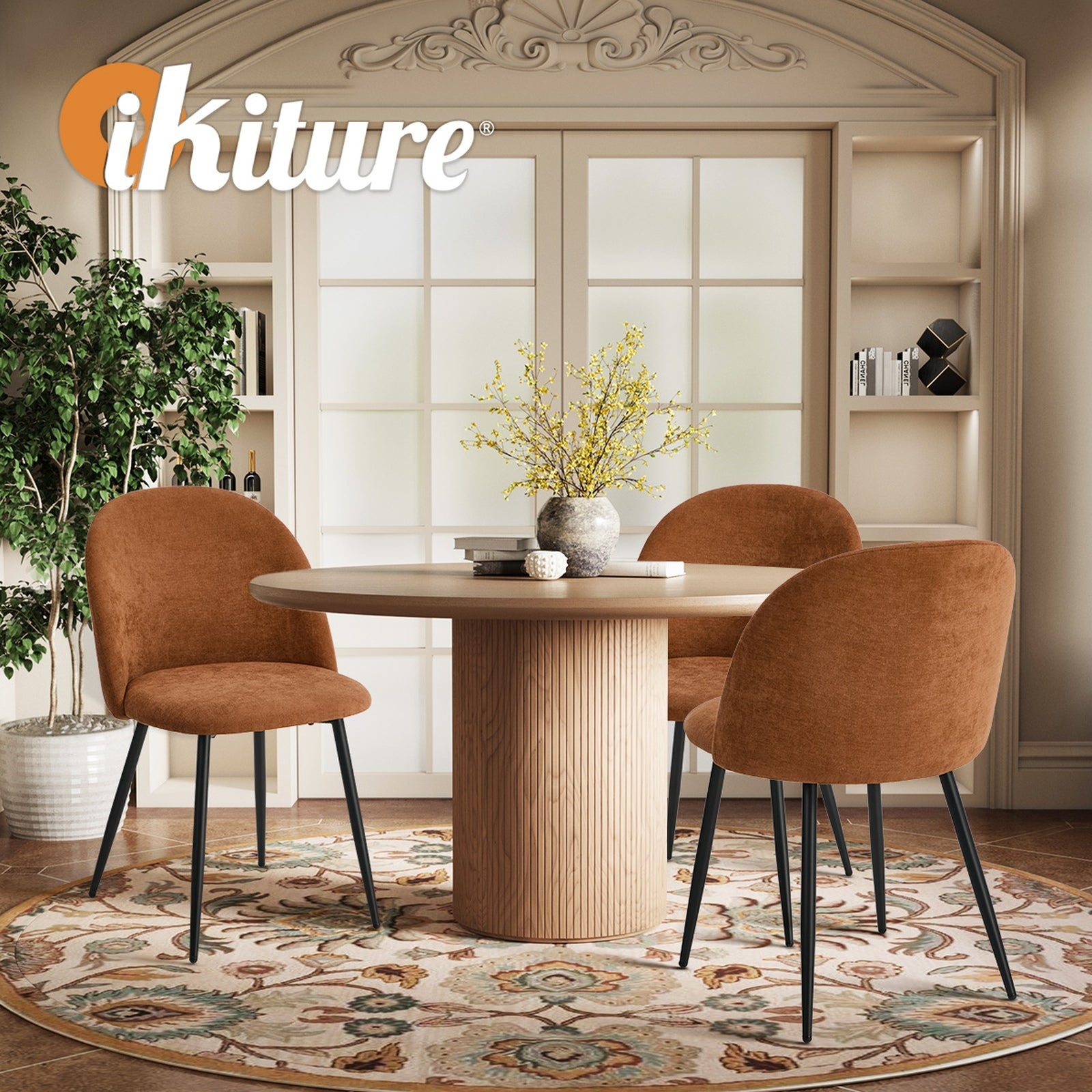 Oikiture 4x Dining Chairs Accent Chair Armchair Kitchen Upholstered Linen Orange - Sunyee