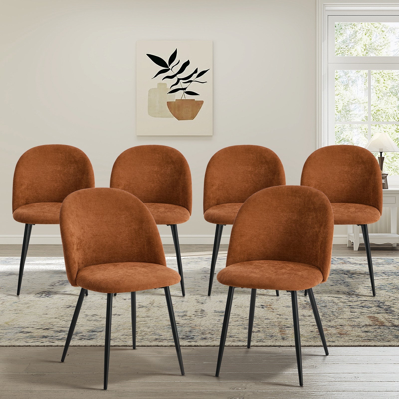 Oikiture 6x Dining Chairs Accent Chair Armchair Kitchen Upholstered Linen Orange - Sunyee