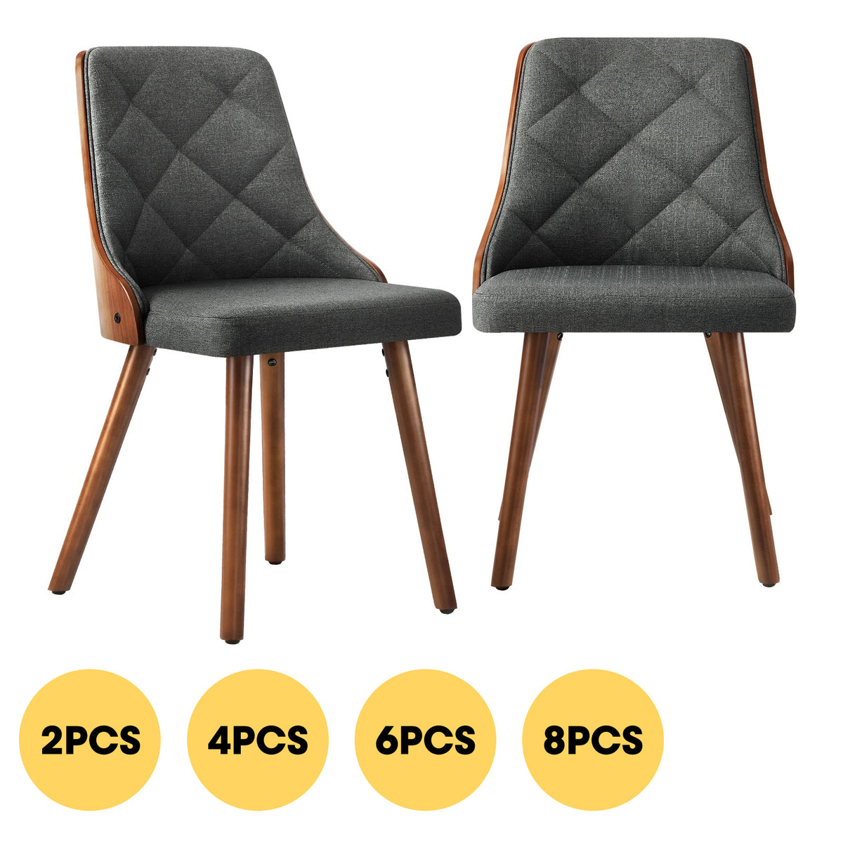 Oikiture Dining Chairs Wooden Chair Kitchen Cafe Faux Linen fabric Padded Seat - Sunyee