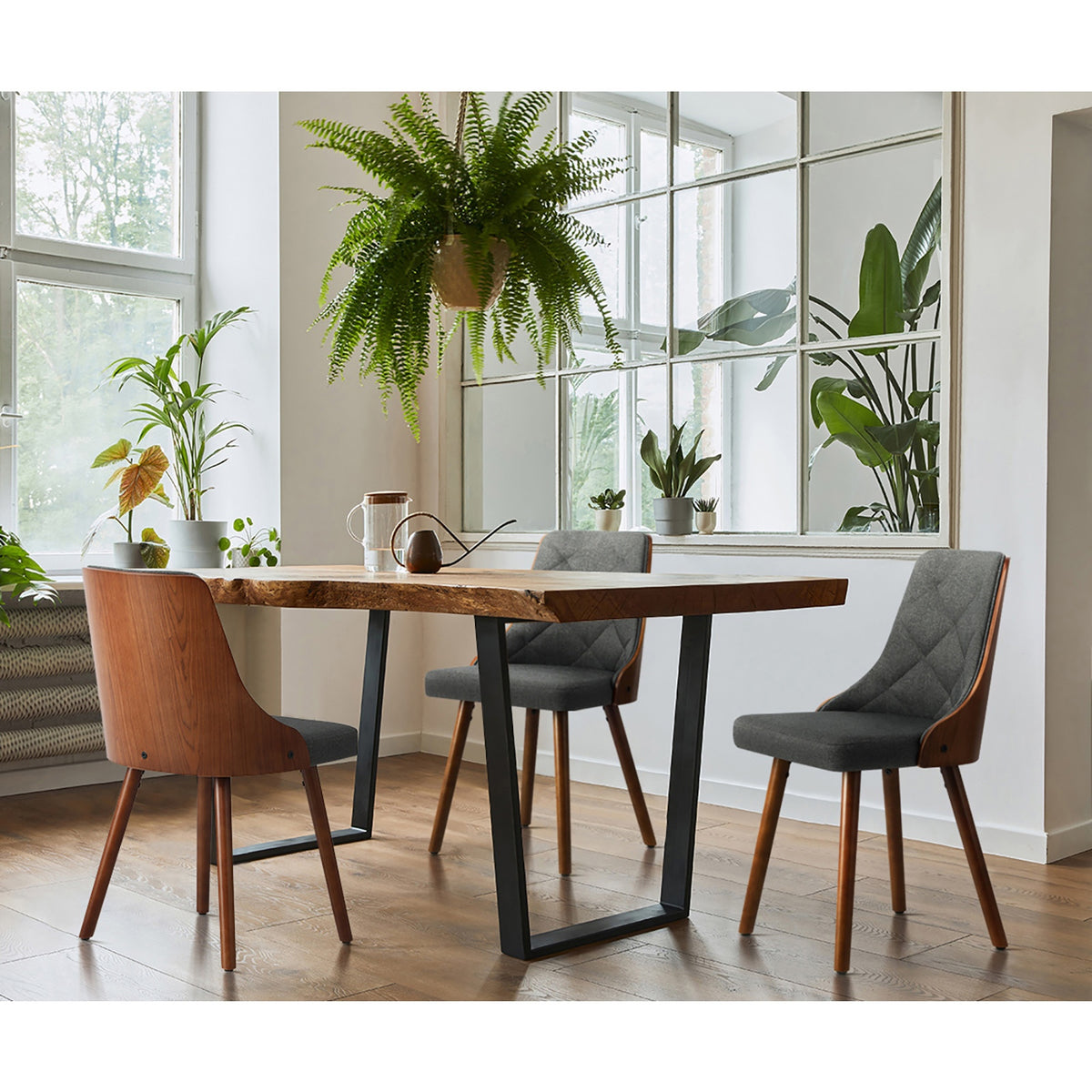 Oikiture Dining Chairs Wooden Chair Kitchen Cafe Faux Linen fabric Padded Seat - Sunyee