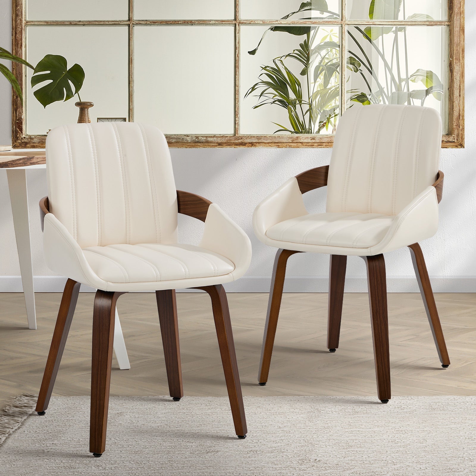 Oikiture 2x Dining Chairs PU Leather Kitchen Chairs Bentwood Armchair