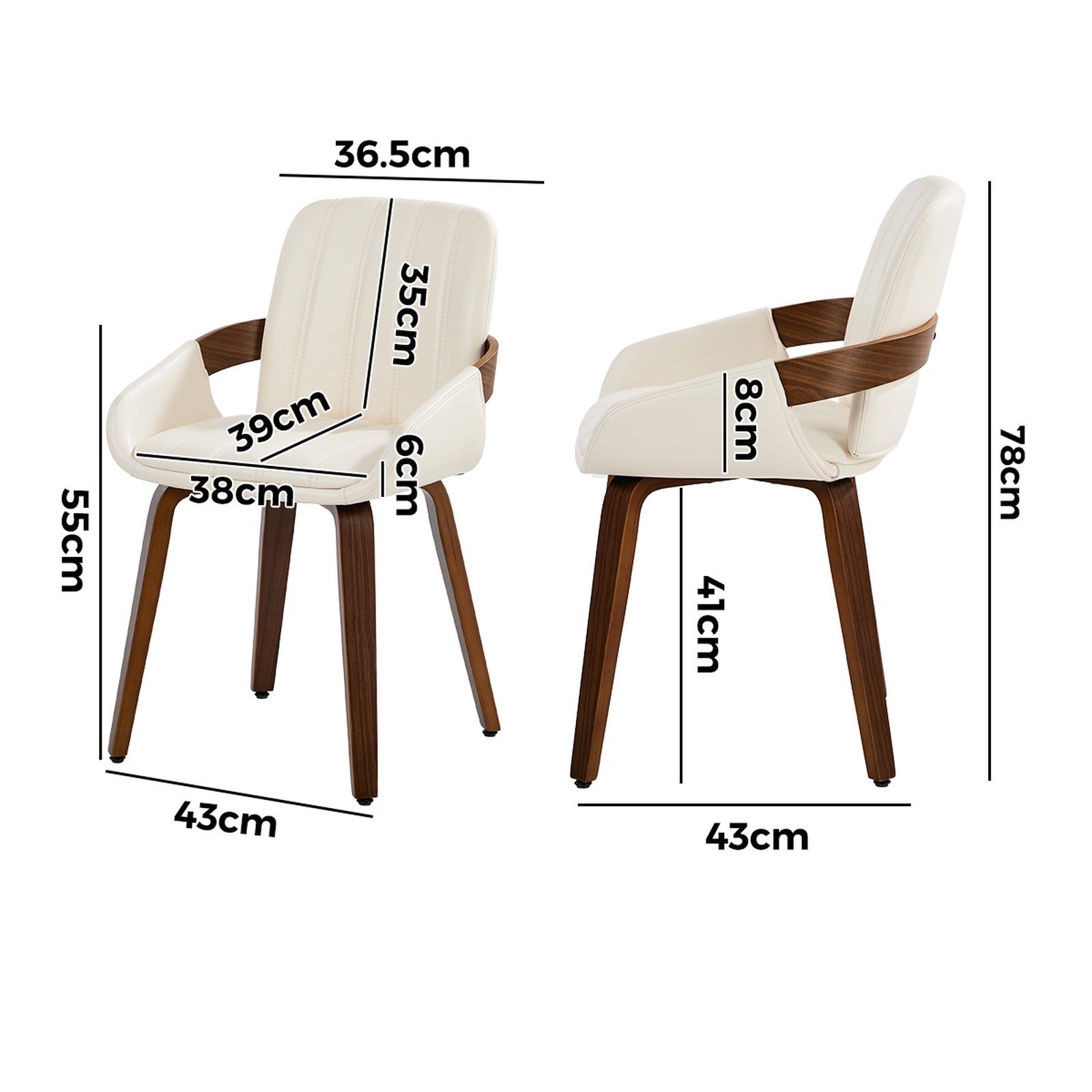Oikiture 2x Dining Chairs PU Leather Kitchen Chairs Bentwood Armchair Beige