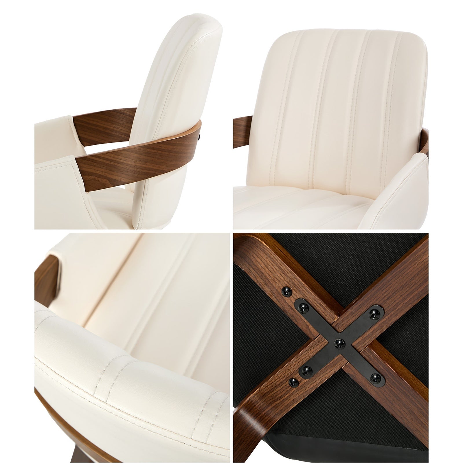 Oikiture 4x Dining Chairs PU Leather Kitchen Chairs Bentwood Armchair Beige
