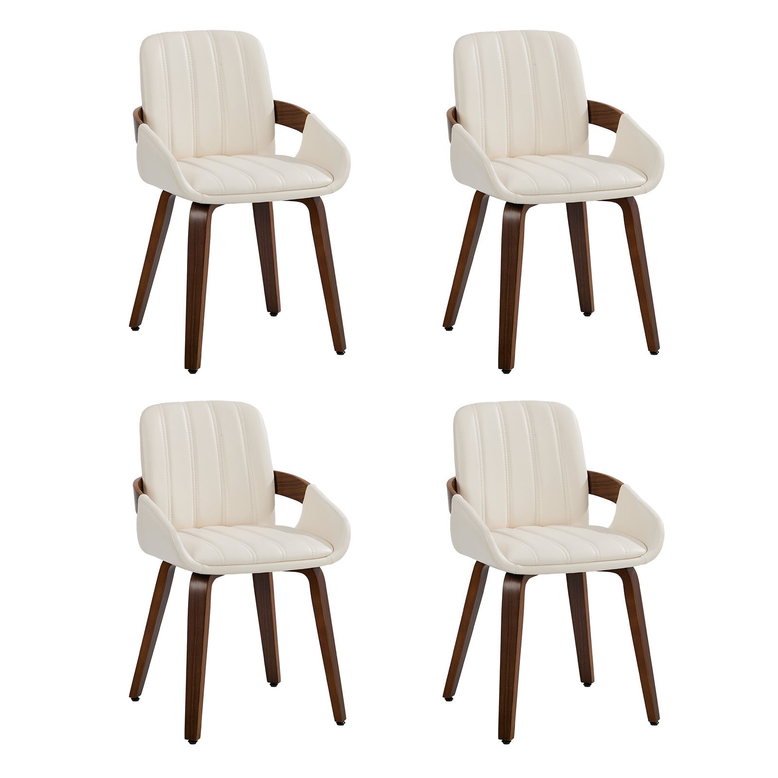 Oikiture 4x Dining Chairs PU Leather Kitchen Chairs Bentwood Armchair Beige