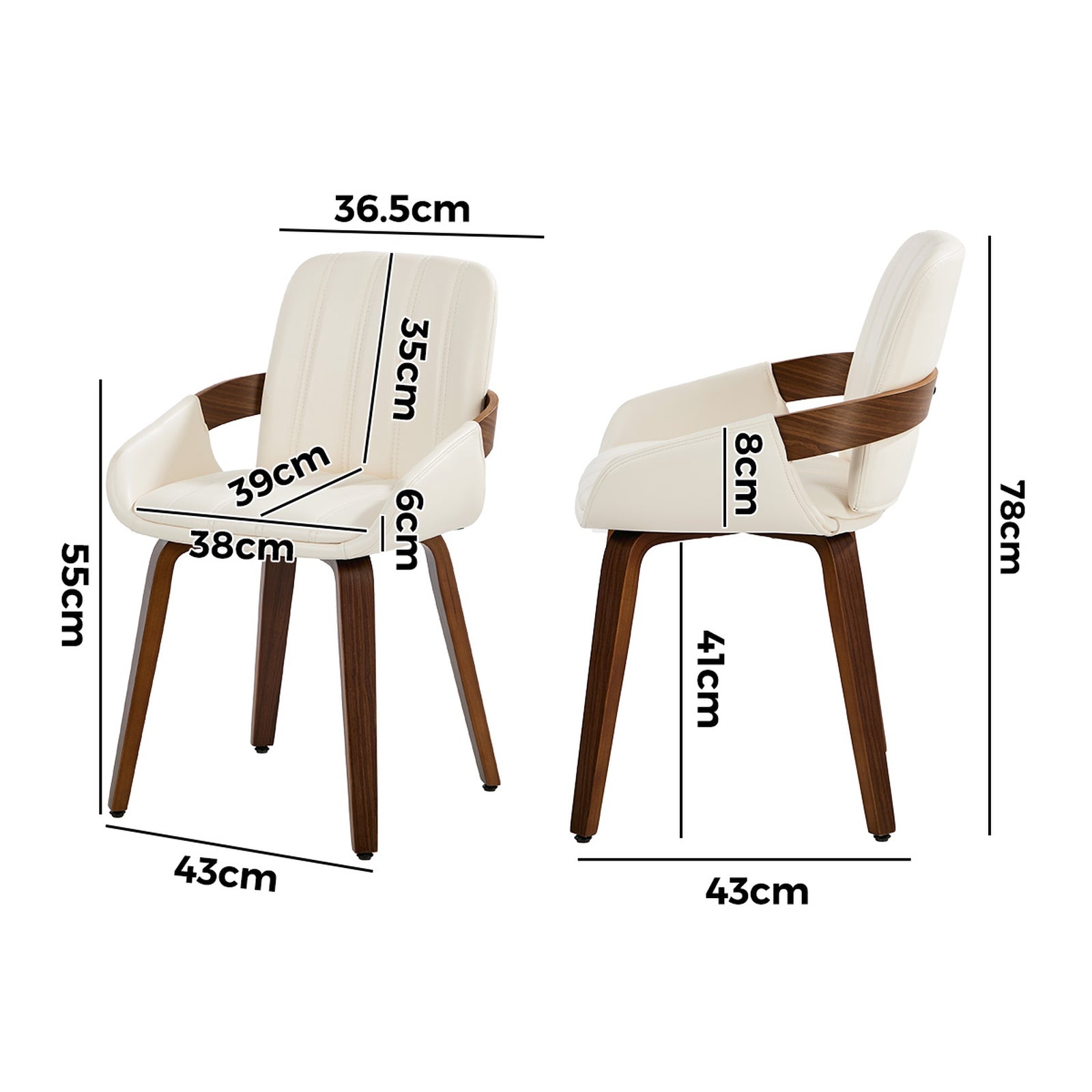 Oikiture 6x Dining Chairs PU Leather Kitchen Chairs Bentwood Armchair Beige