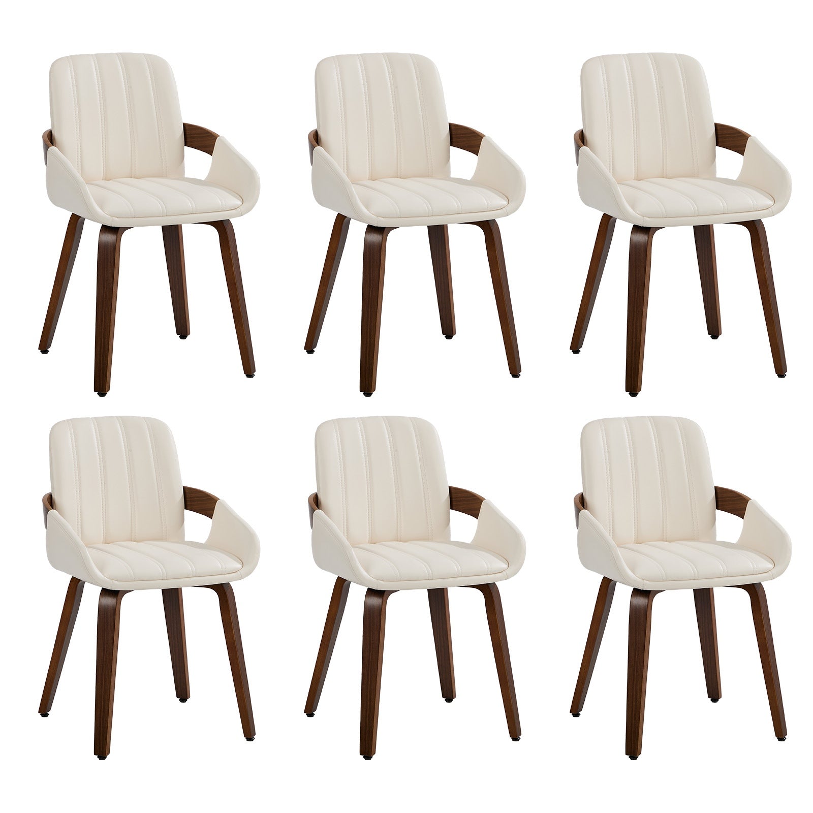 Oikiture 6x Dining Chairs PU Leather Kitchen Chairs Bentwood Armchair Beige