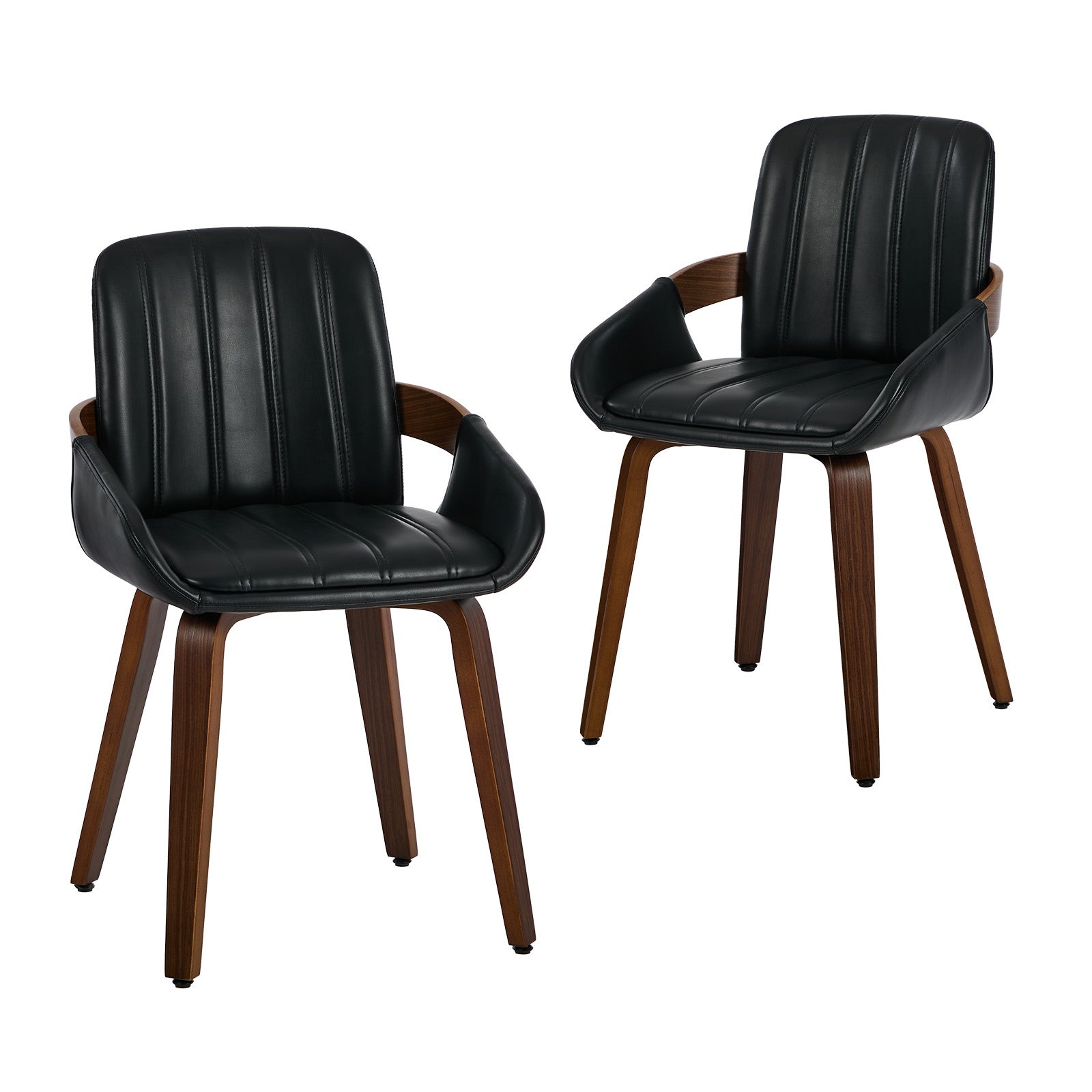 Oikiture 2x Dining Chairs PU Leather Kitchen Chairs Bentwood Armchair