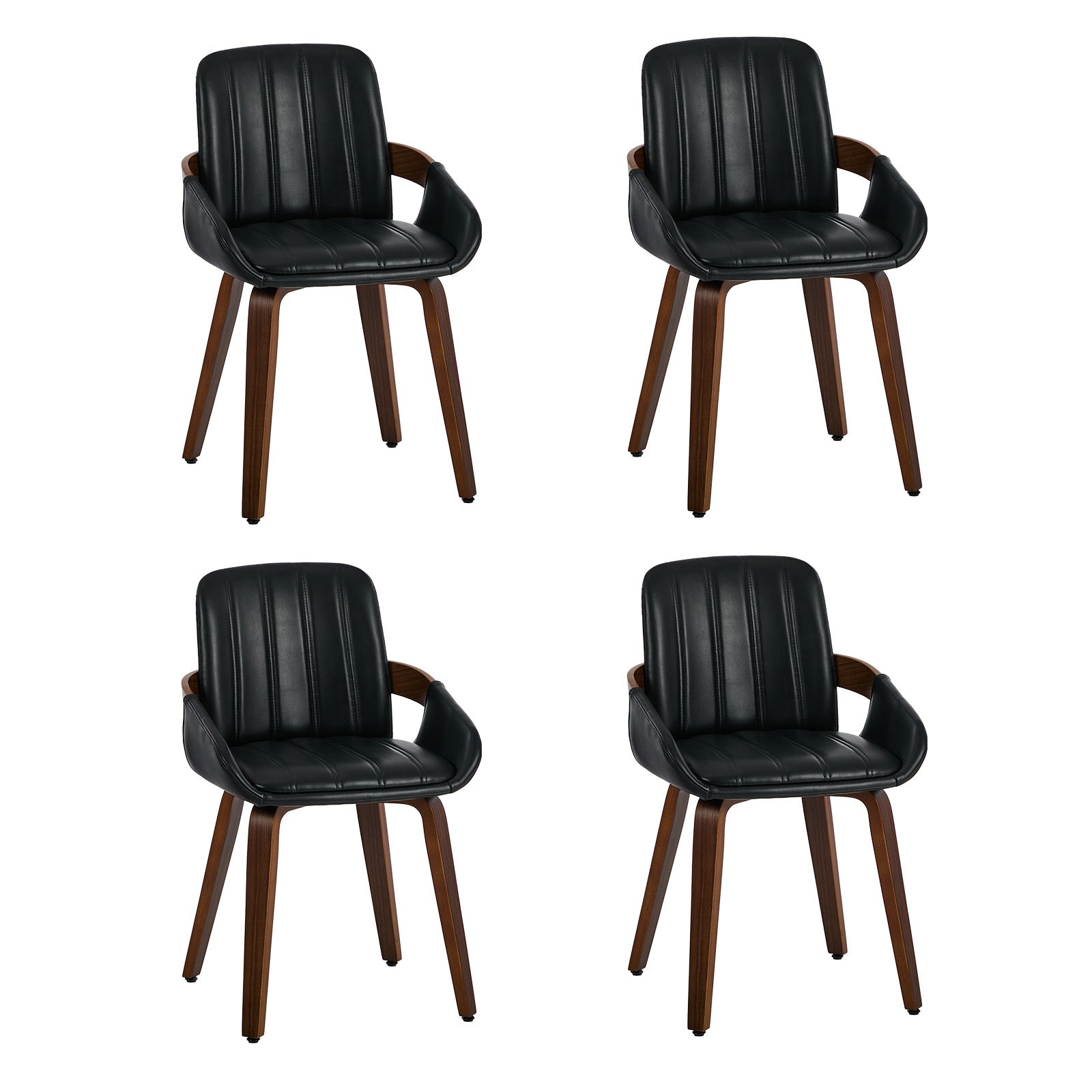 Oikiture 4x Dining Chairs PU Leather Kitchen Chairs Bentwood Armchair Black