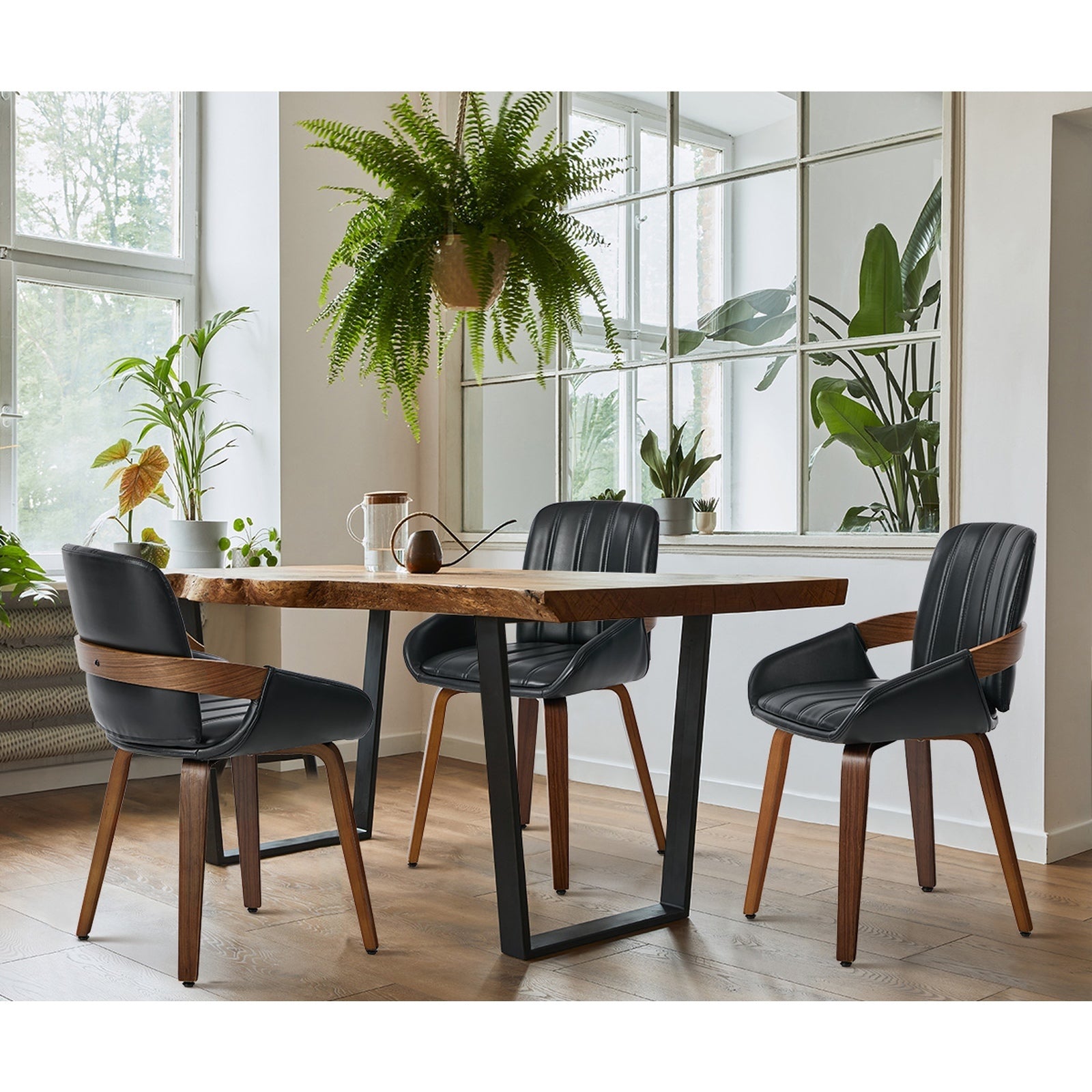 Oikiture 6x Dining Chairs PU Leather Kitchen Chairs Bentwood Armchair Black