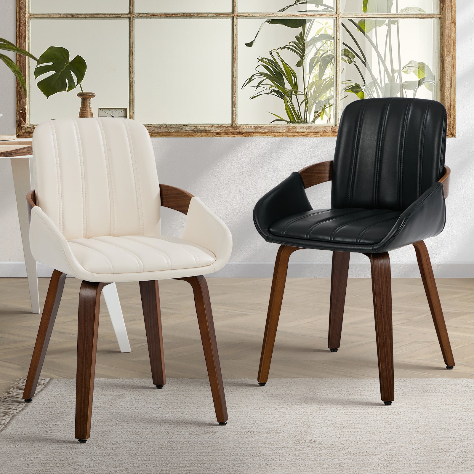 Oikiture 2x Dining Chairs PU Leather Kitchen Chairs Bentwood Armchair