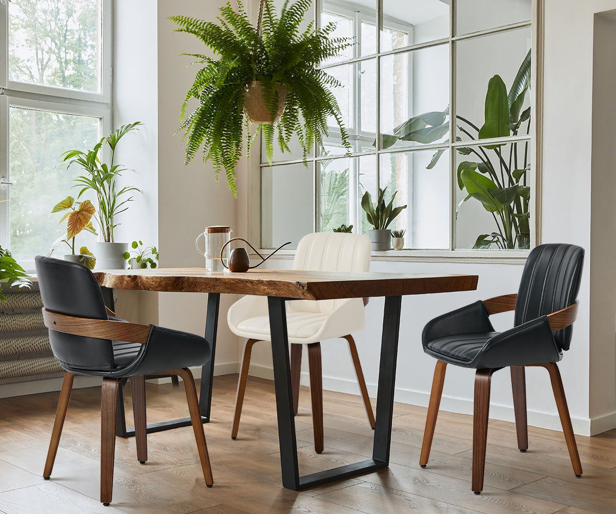 Oikiture 2x Dining Chairs PU Leather Kitchen Chairs Bentwood Armchair
