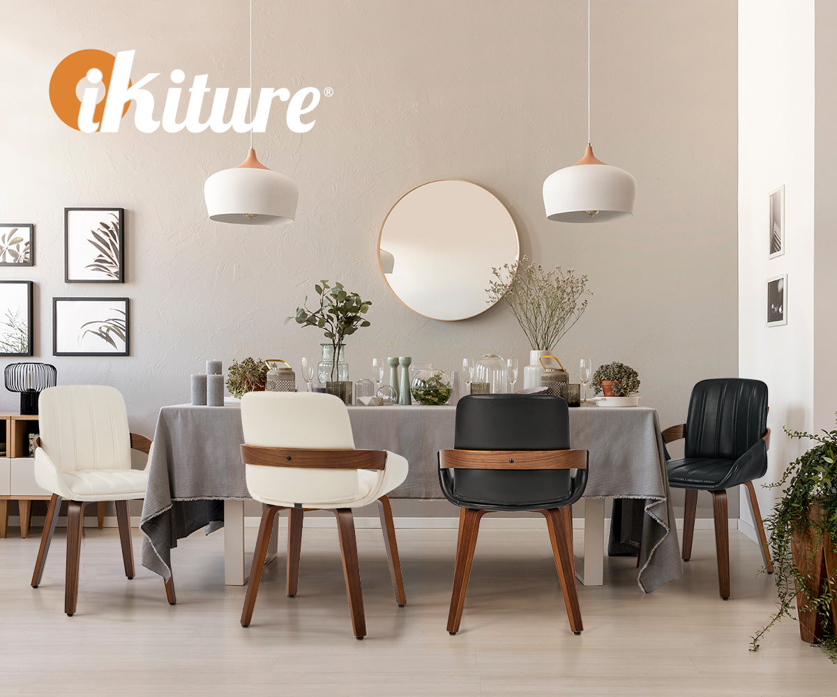 Oikiture 2x Dining Chairs PU Leather Kitchen Chairs Bentwood Armchair