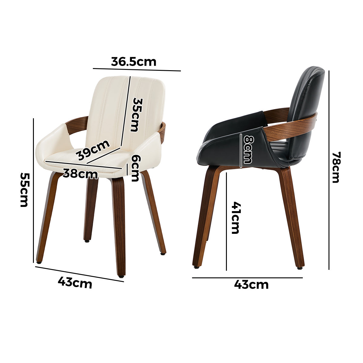 Oikiture 2x Dining Chairs PU Leather Kitchen Chairs Bentwood Armchair