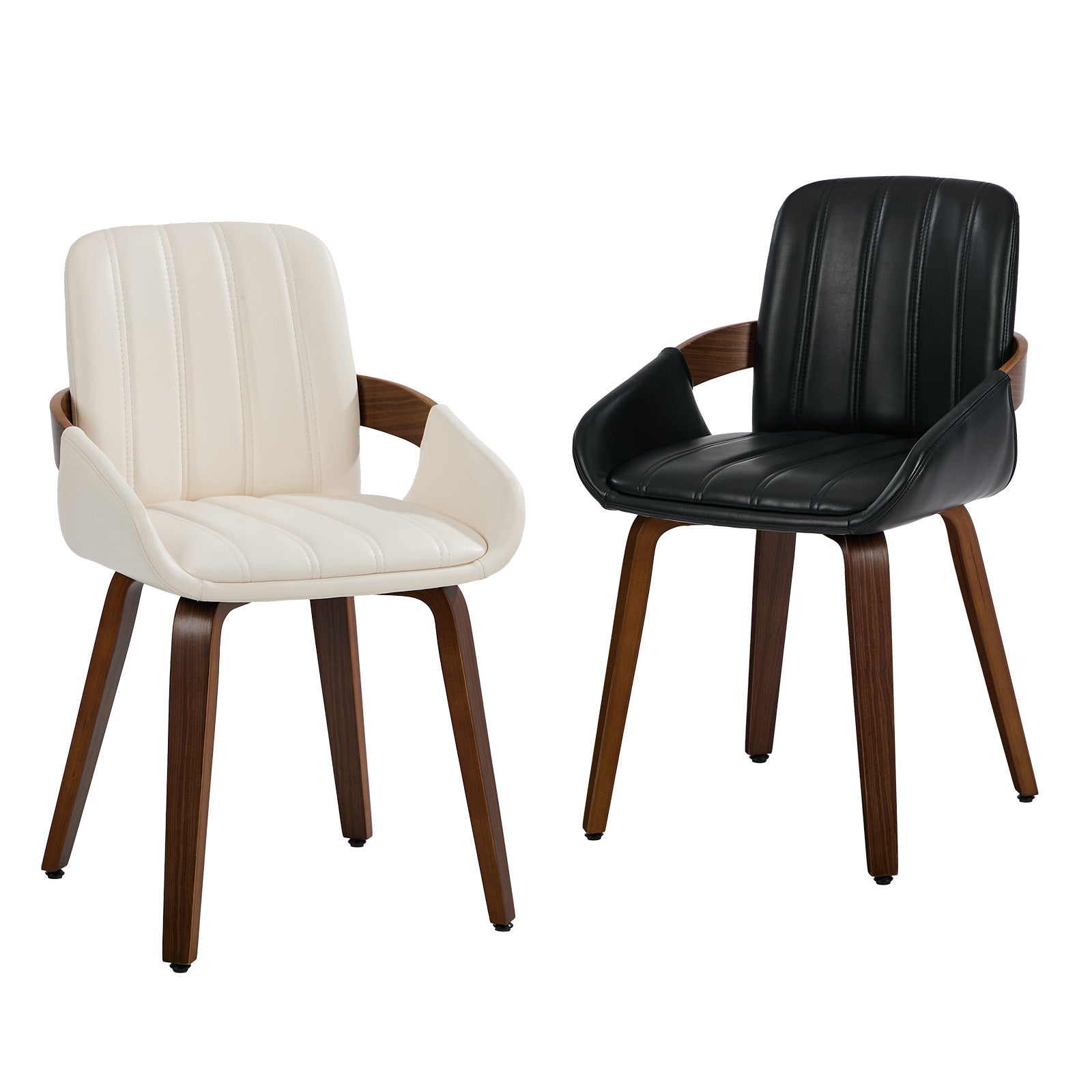 Oikiture 2x Dining Chairs PU Leather Kitchen Chairs Bentwood Armchair