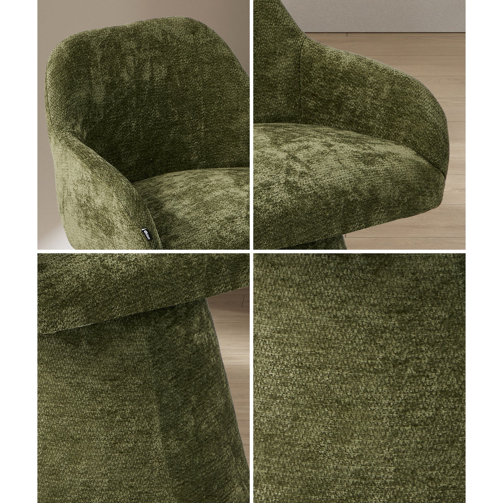 Oikiture 2x Dining Chair Swivel Armchair Lounge Accent Chairs Chenille Green - Sunyee