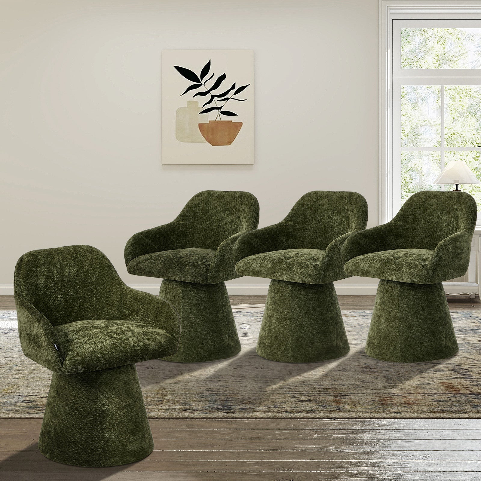 Oikiture 4x Dining Chair Swivel Armchair Lounge Accent Chairs Chenille Green - Sunyee