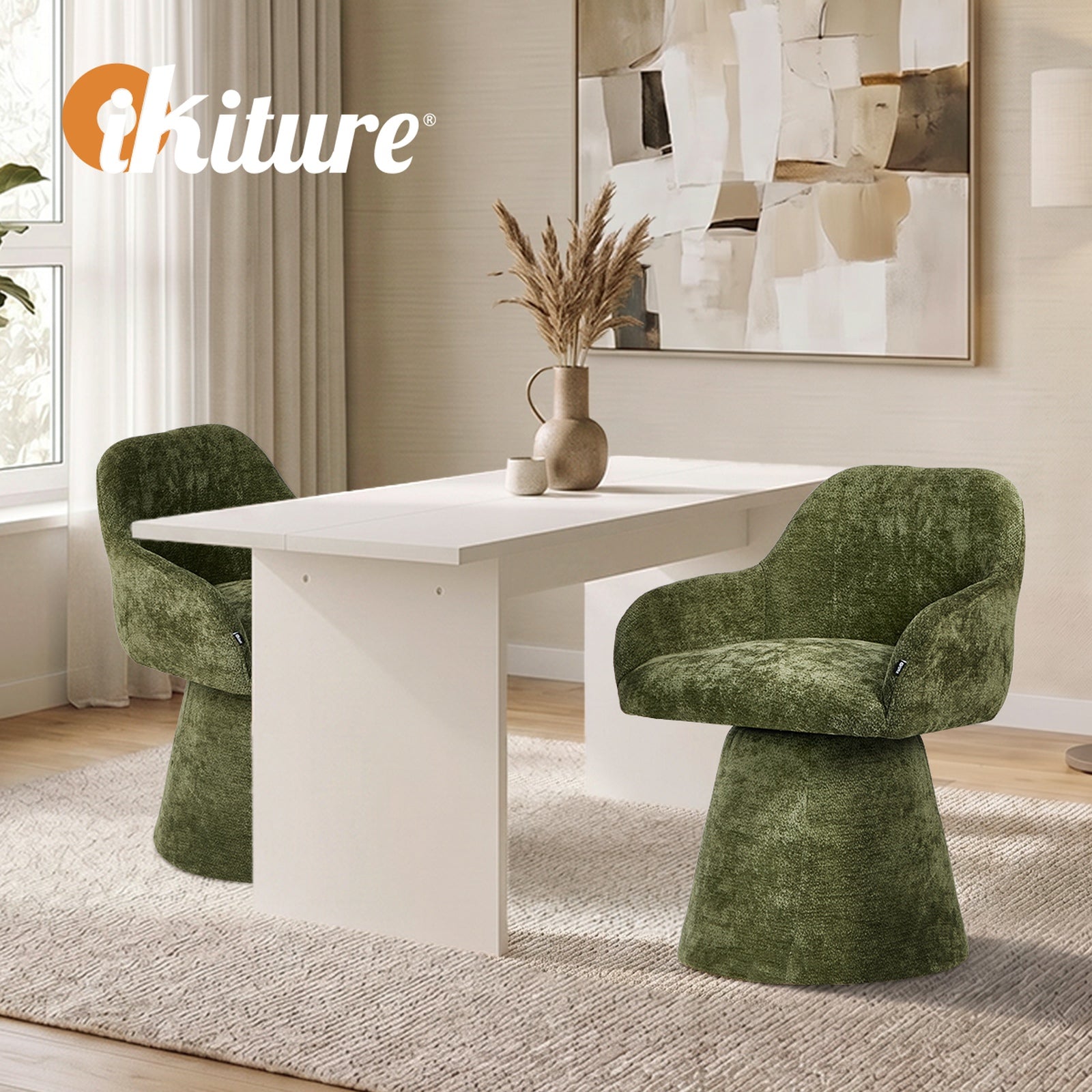Oikiture Dining Chair Swivel Armchair Lounge Accent Chairs Chenille Green - Sunyee