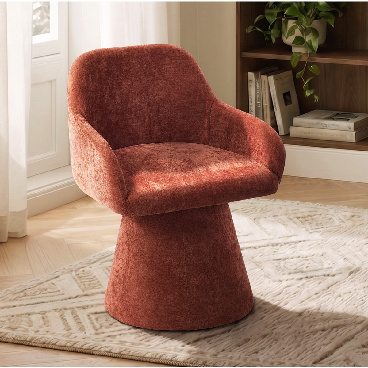 Oikiture Dining Chair Swivel Armchair Lounge Accent Chairs Polyester Linen Red