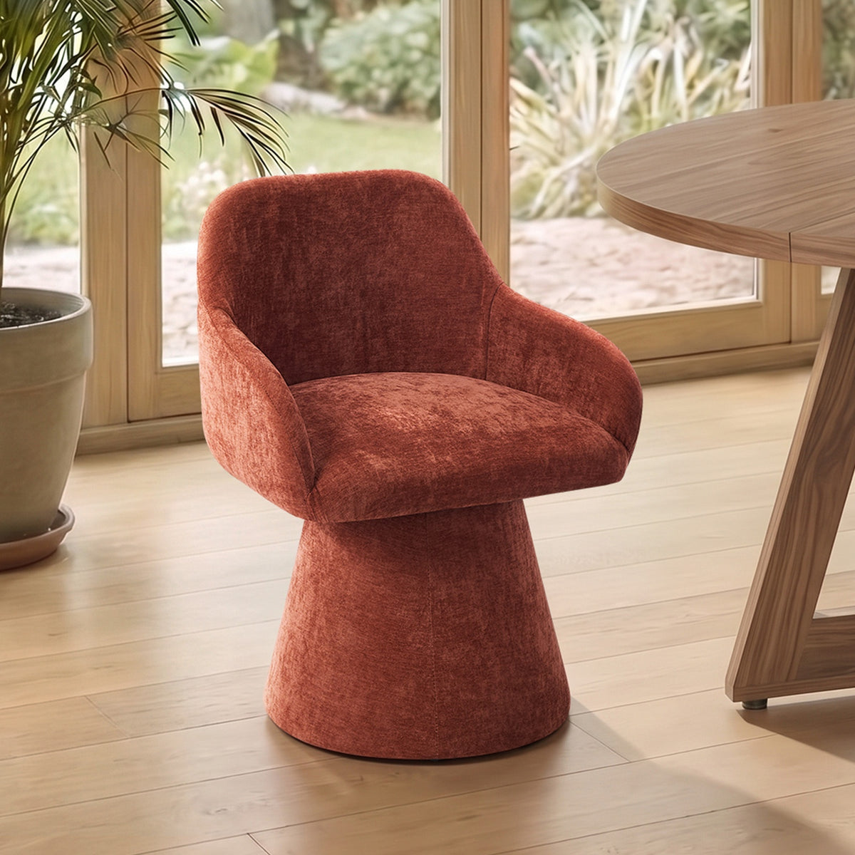 Oikiture Dining Chair Swivel Armchair Lounge Accent Chairs Polyester Linen Red