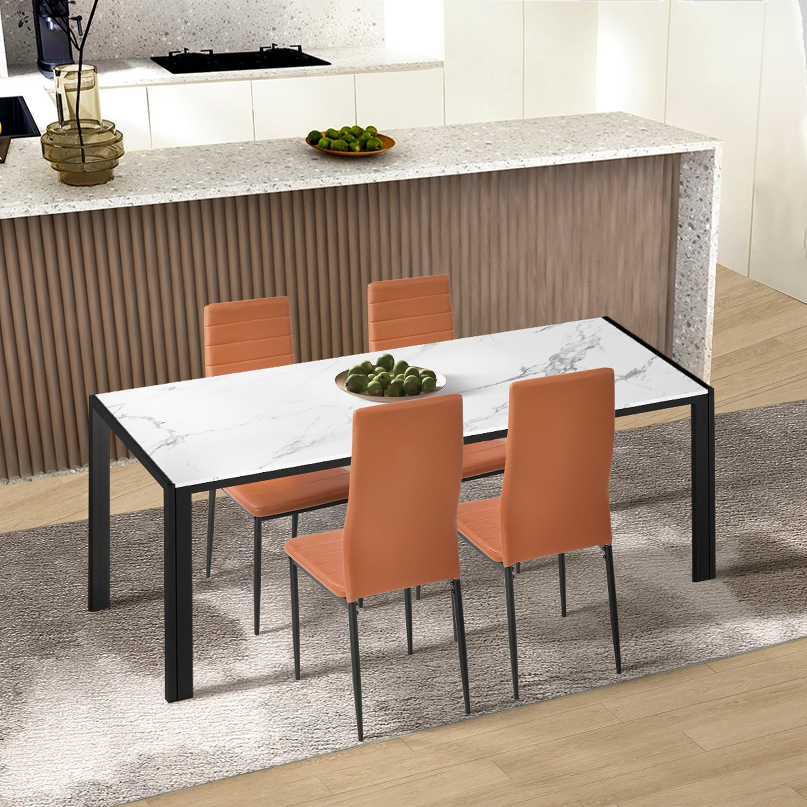 Oikiture 4PCS Dining Chairs High-Back Kitchen Chair Padded Faux Leather Brown