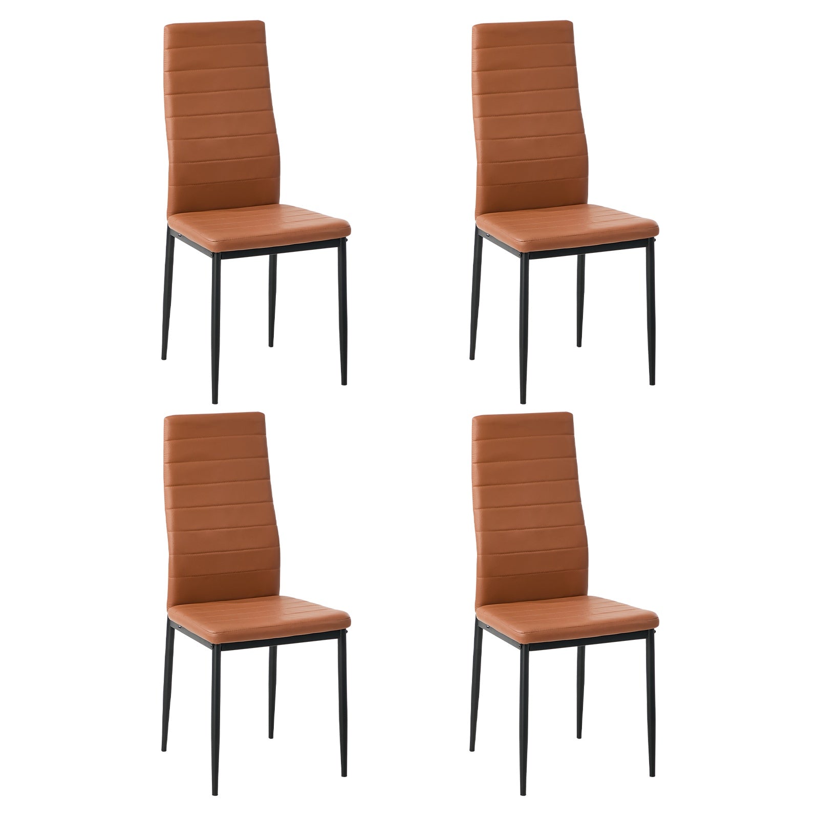 Oikiture 4PCS Dining Chairs High-Back Kitchen Chair Padded Faux Leather Brown