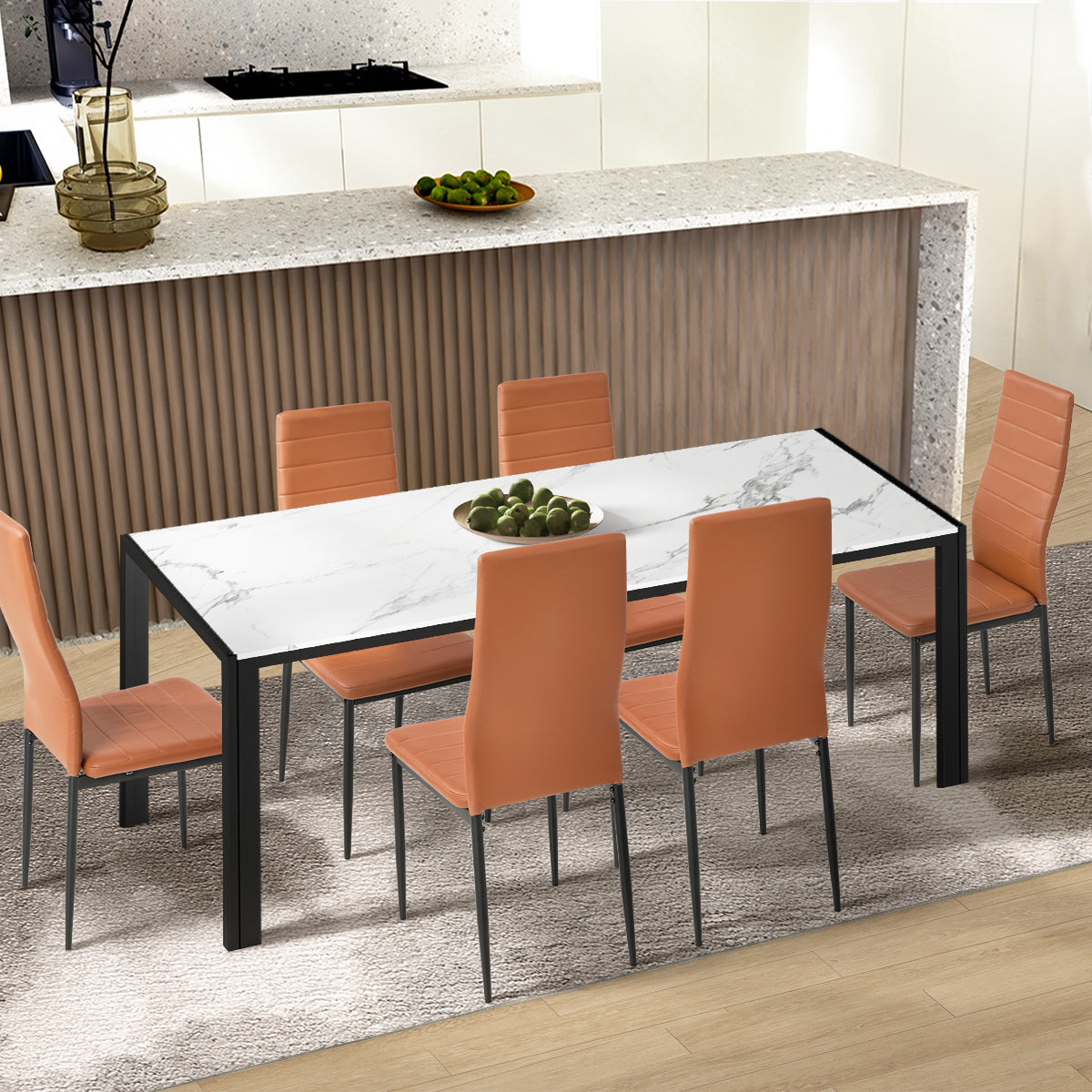 Oikiture 6PCS Dining Chairs High-Back Kitchen Chair Padded Faux Leather Brown