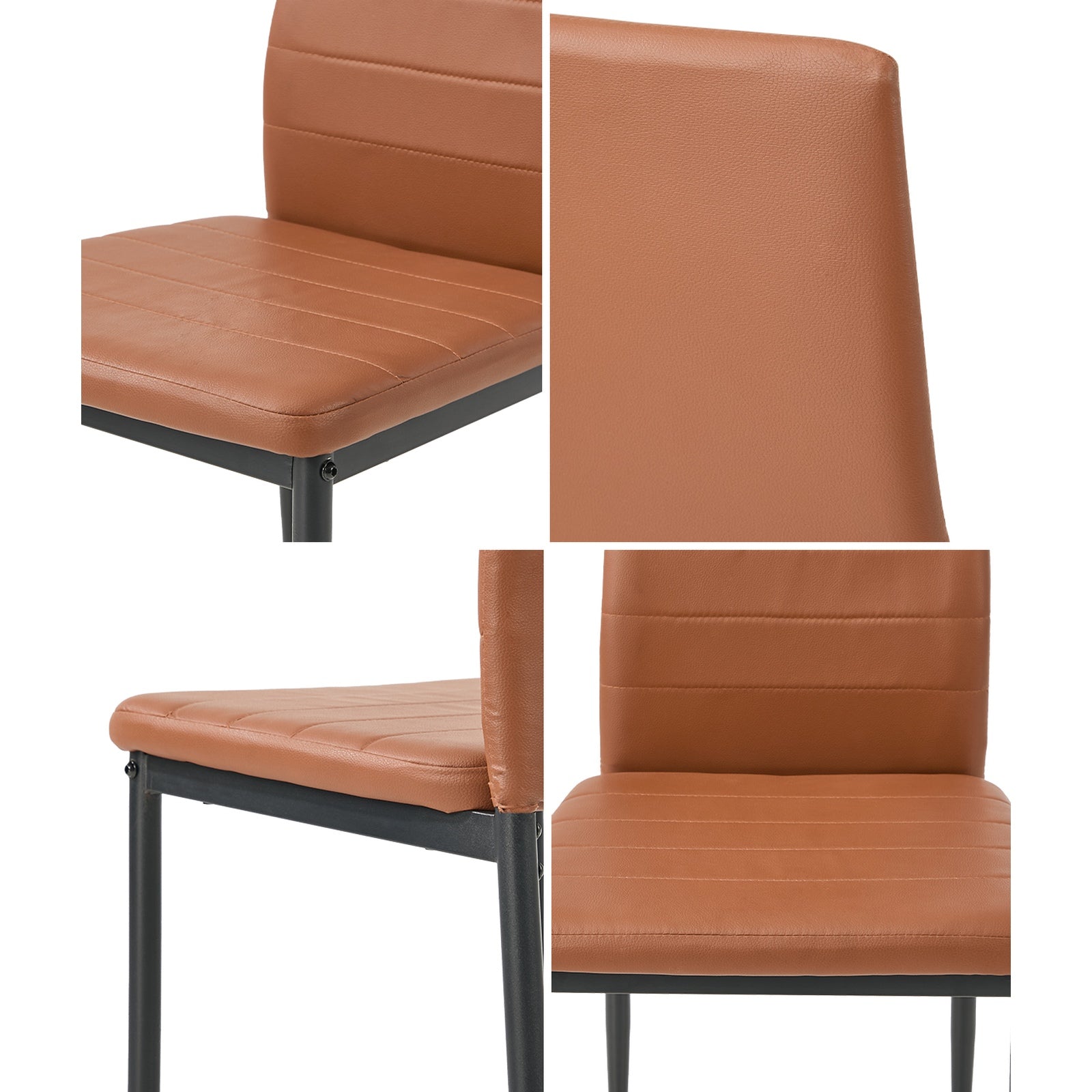 Oikiture 6PCS Dining Chairs High-Back Kitchen Chair Padded Faux Leather Brown