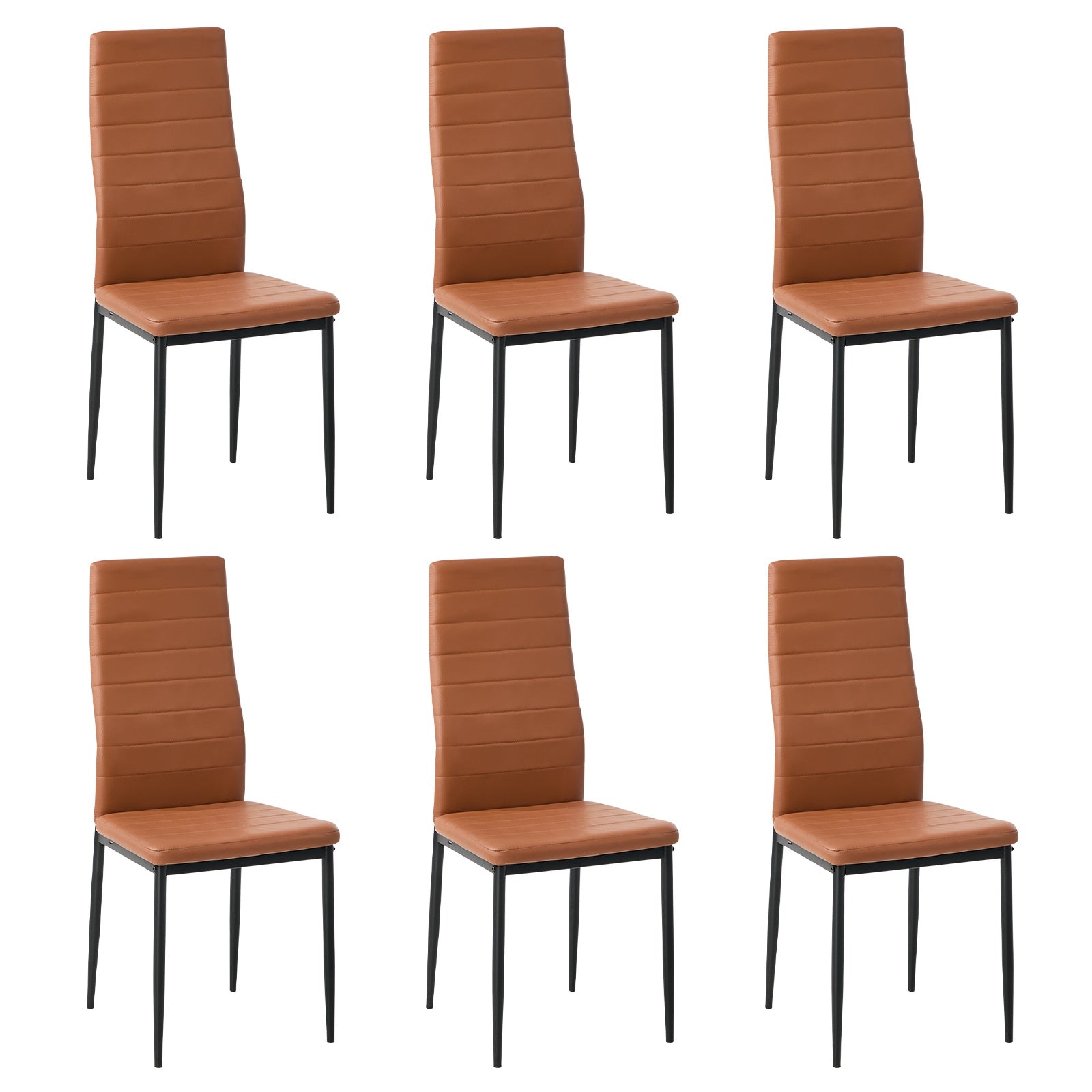 Oikiture 6PCS Dining Chairs High-Back Kitchen Chair Padded Faux Leather Brown