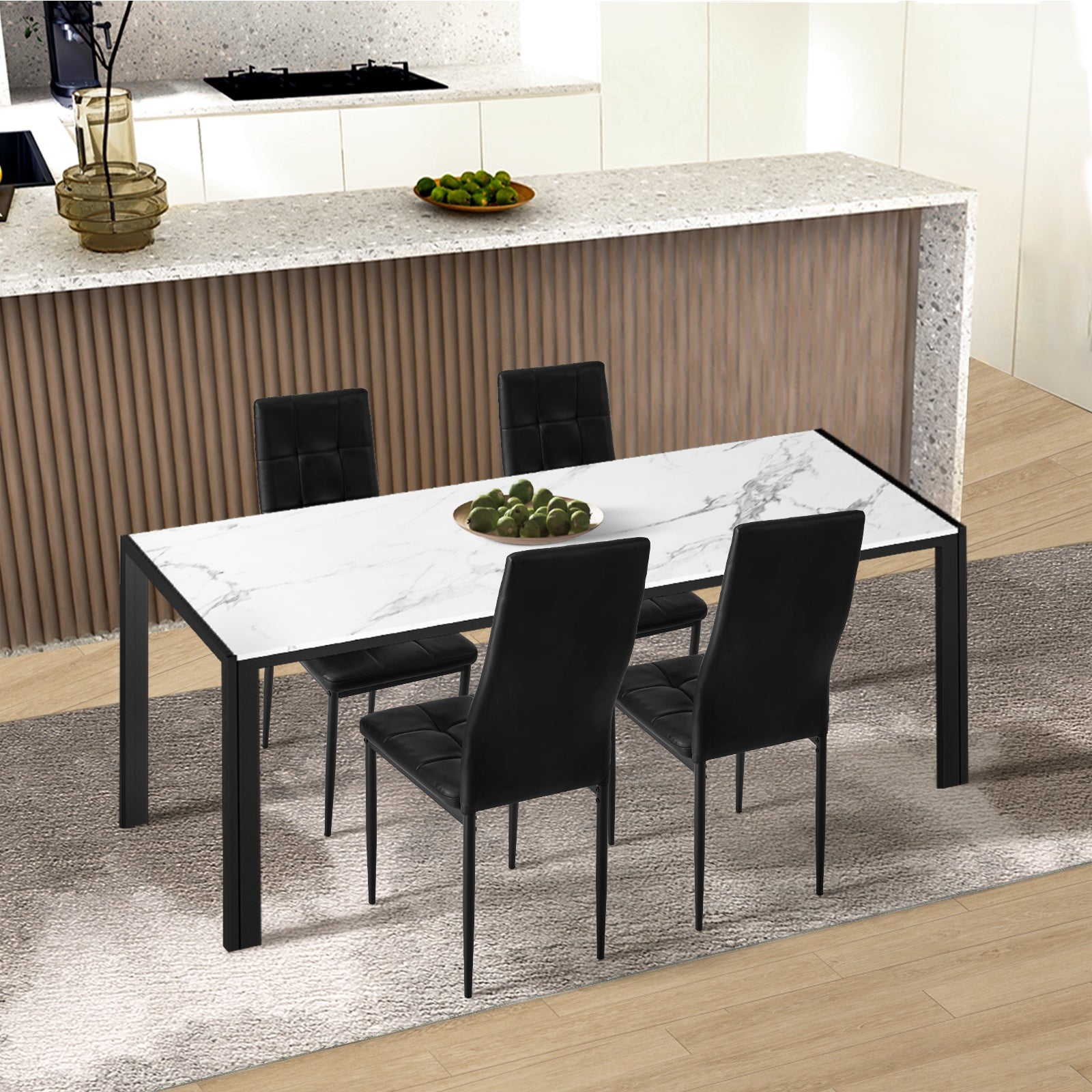 Oikiture 4PCS Dining Chairs High-Back Kitchen Chair Faux Leather Square Pattern - Sunyee