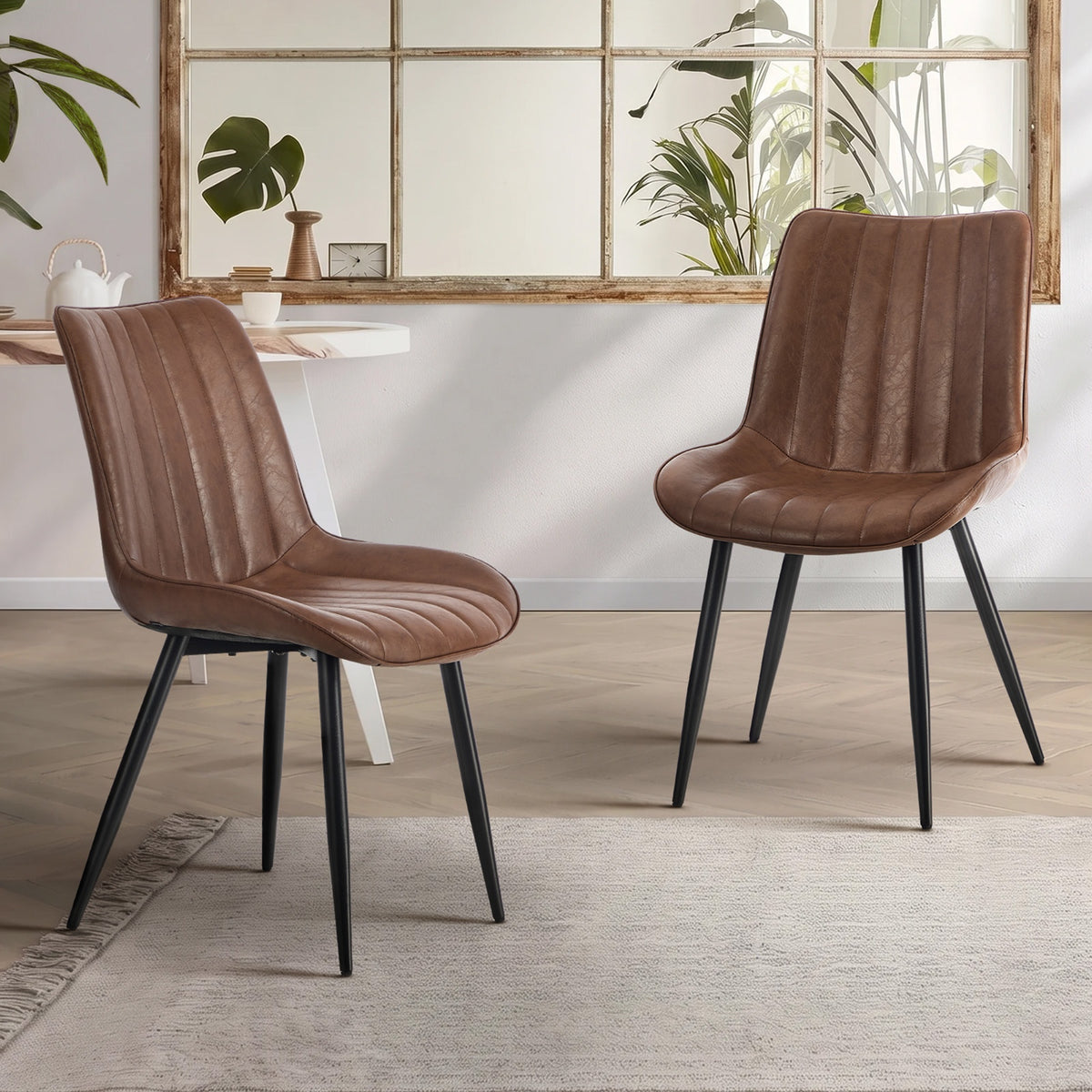 Oikiture 2x Dining Chairs Accent Chair Upholstered PU Leather Brown - Sunyee