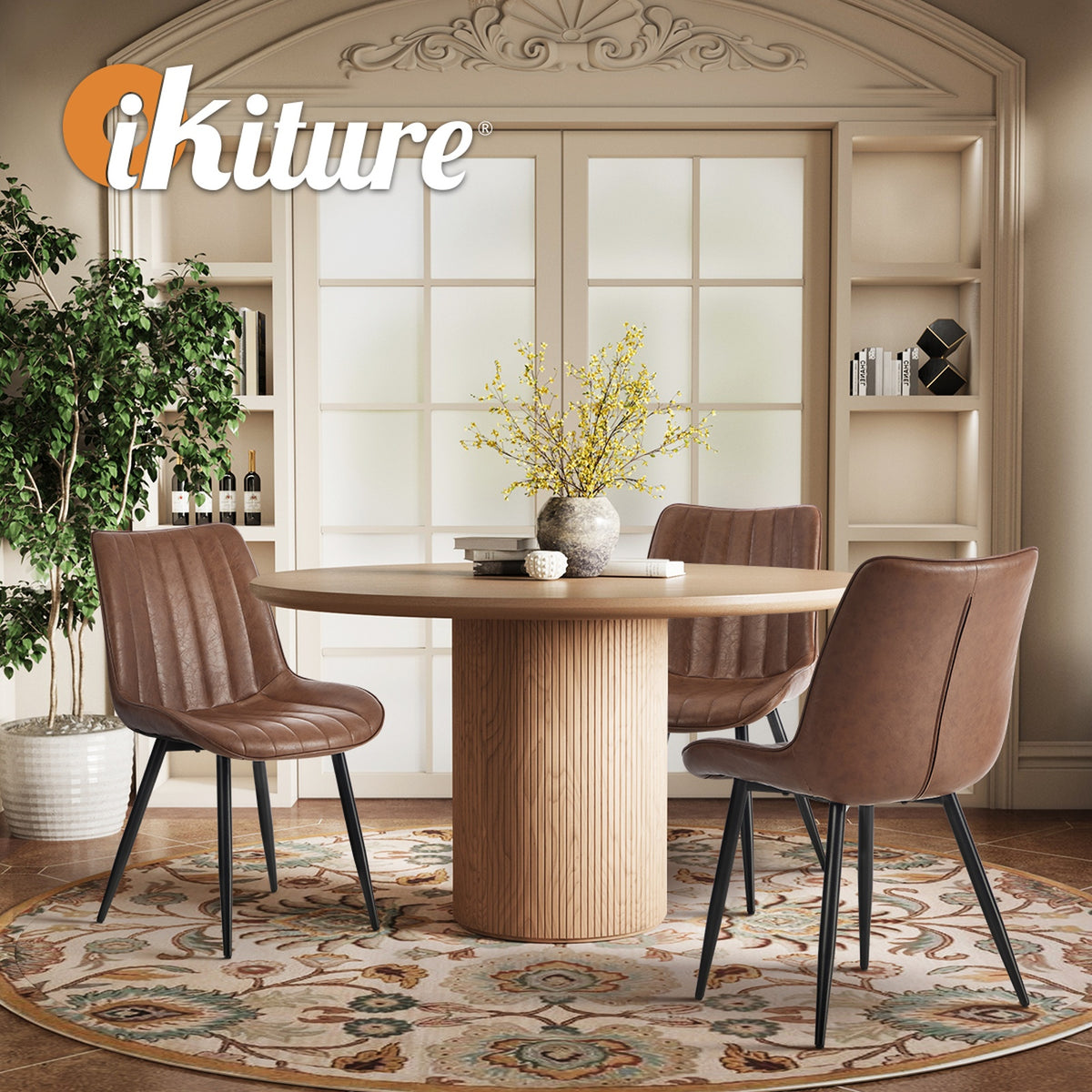 Oikiture 2x Dining Chairs Accent Chair Upholstered PU Leather Brown - Sunyee