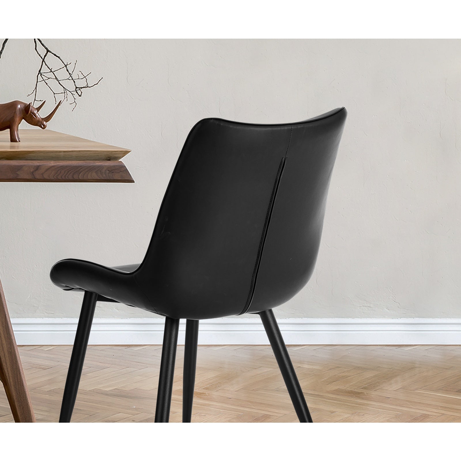 Oikiture 2x Dining Chairs Kitchen Accent Chairs Upholstered PU Leather Black - Sunyee
