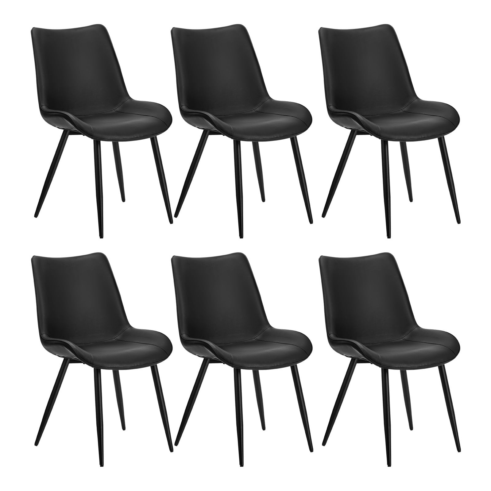 Oikiture 6x Dining Chairs Kitchen Accent Chairs Upholstered PU Leather Black - Sunyee