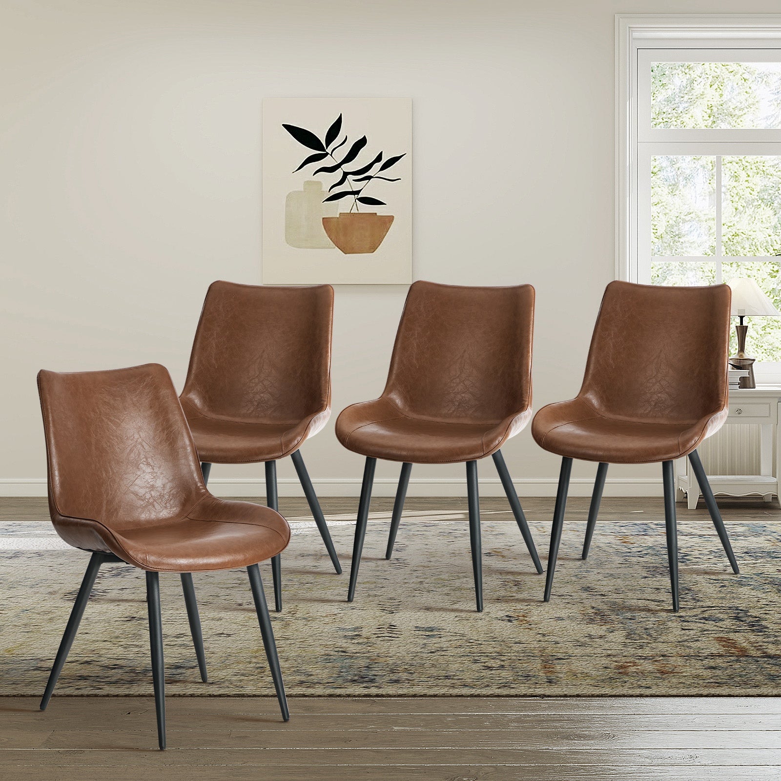 Oikiture 4x Dining Chairs Kitchen Accent Chairs Upholstered PU Leather Brown - Sunyee