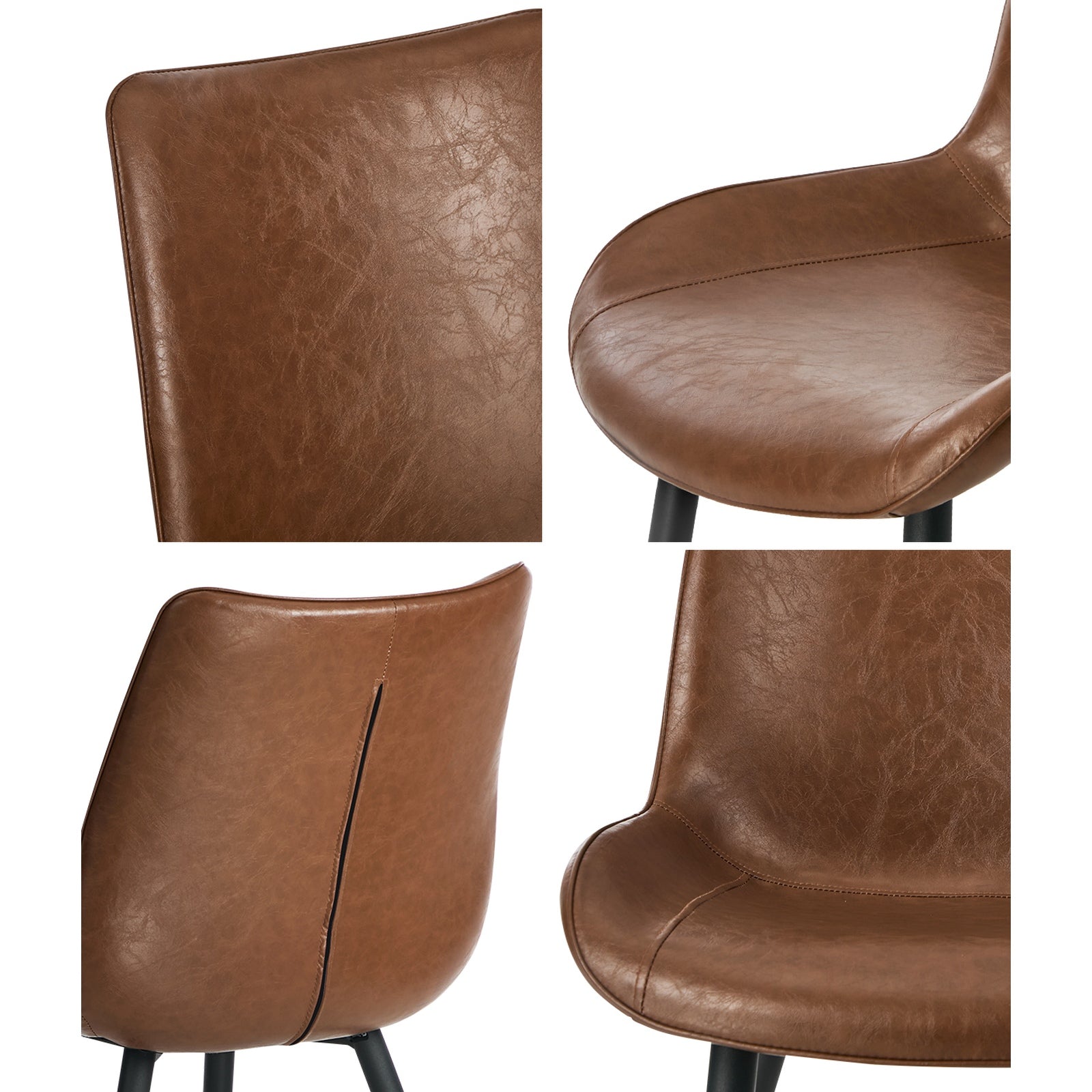 Oikiture 4x Dining Chairs Kitchen Accent Chairs Upholstered PU Leather Brown - Sunyee