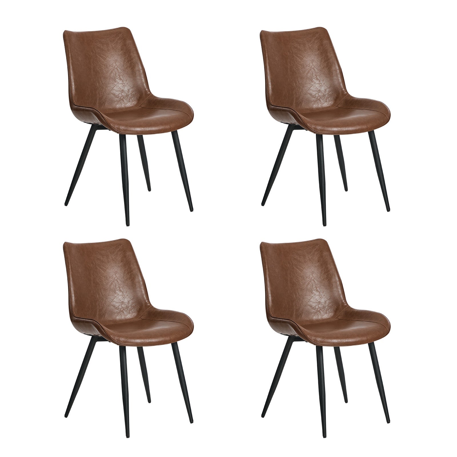 Oikiture 4x Dining Chairs Kitchen Accent Chairs Upholstered PU Leather Brown - Sunyee